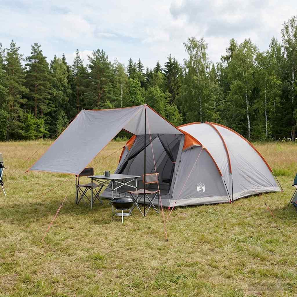Hütten-Zelt Grau und Orange 6-Personen Polyester und Stahl
