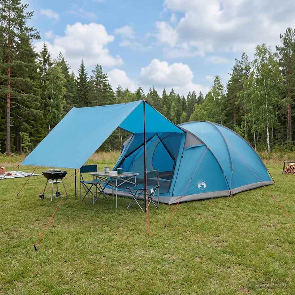Hütten-Zelt mit Dach Blau 8-Personen Polyester und Stahl