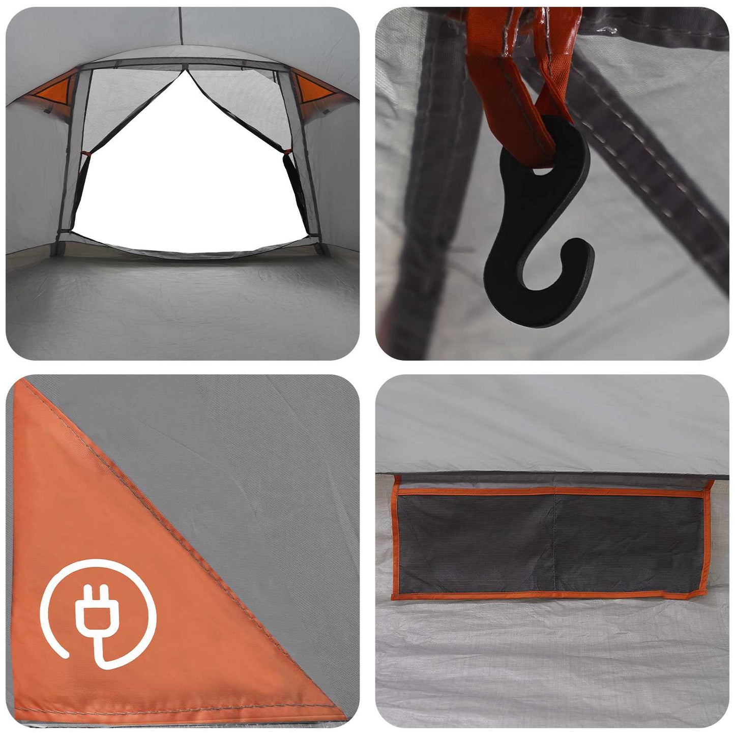 Hütten-Zelt Grau und Orange 8-Personen Polyester und Stahl