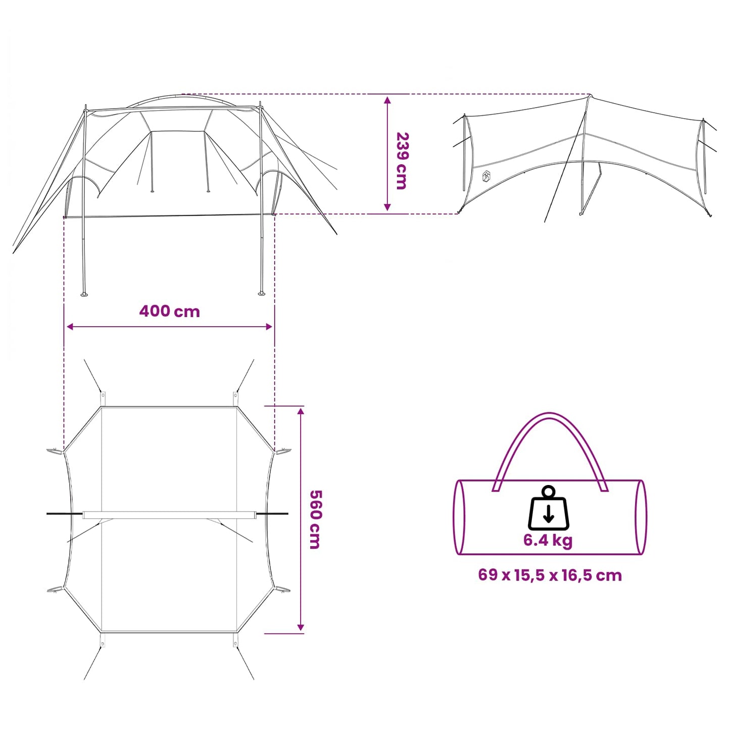 Camping Tarp Wasserfest Grün 550 x 400 x 230 cm