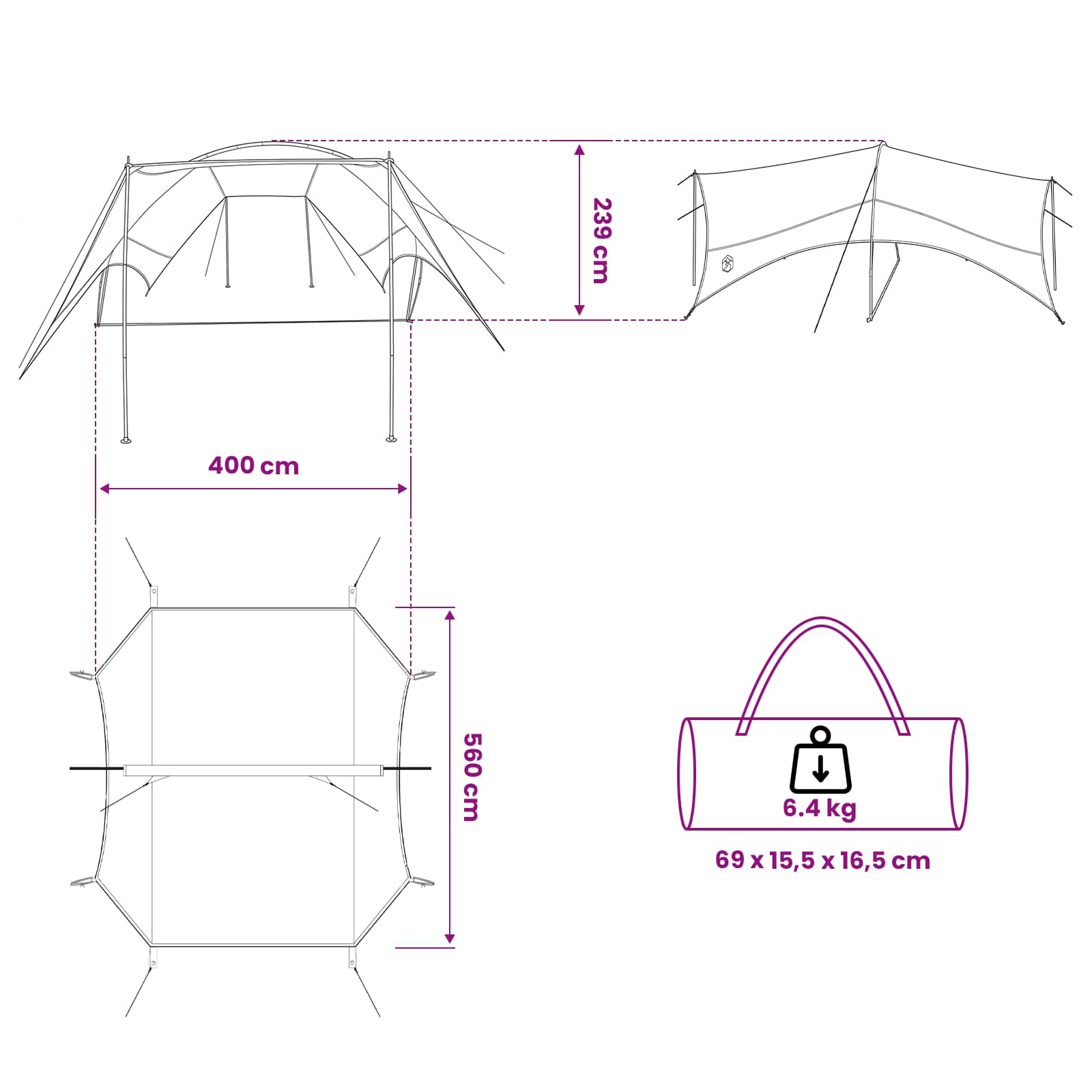 Camping Tarp Wasserfest Blau 550 x 400 x 230 cm