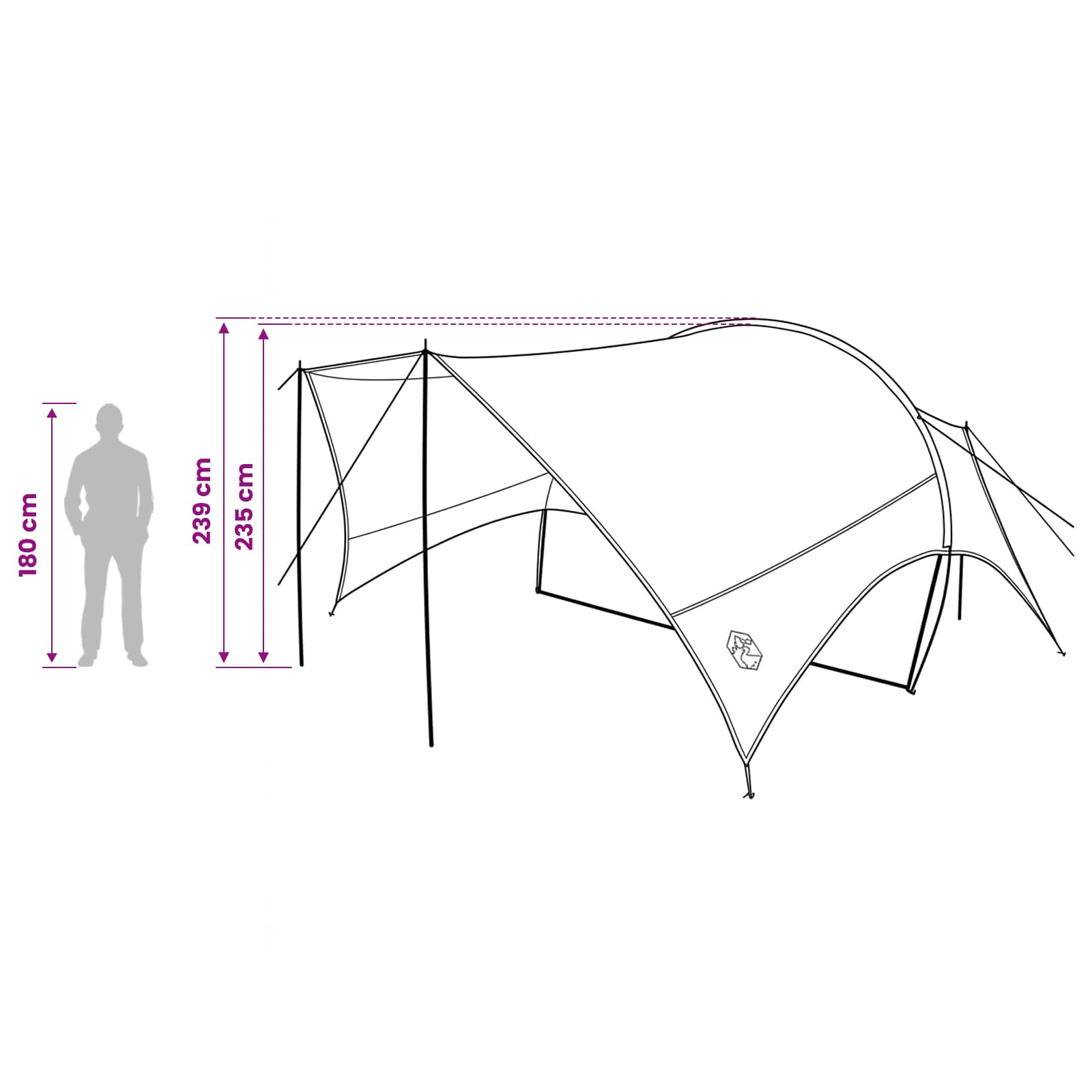 Camping Tarp Wasserfest Grau und Orange 550 x 400 x 230 cm
