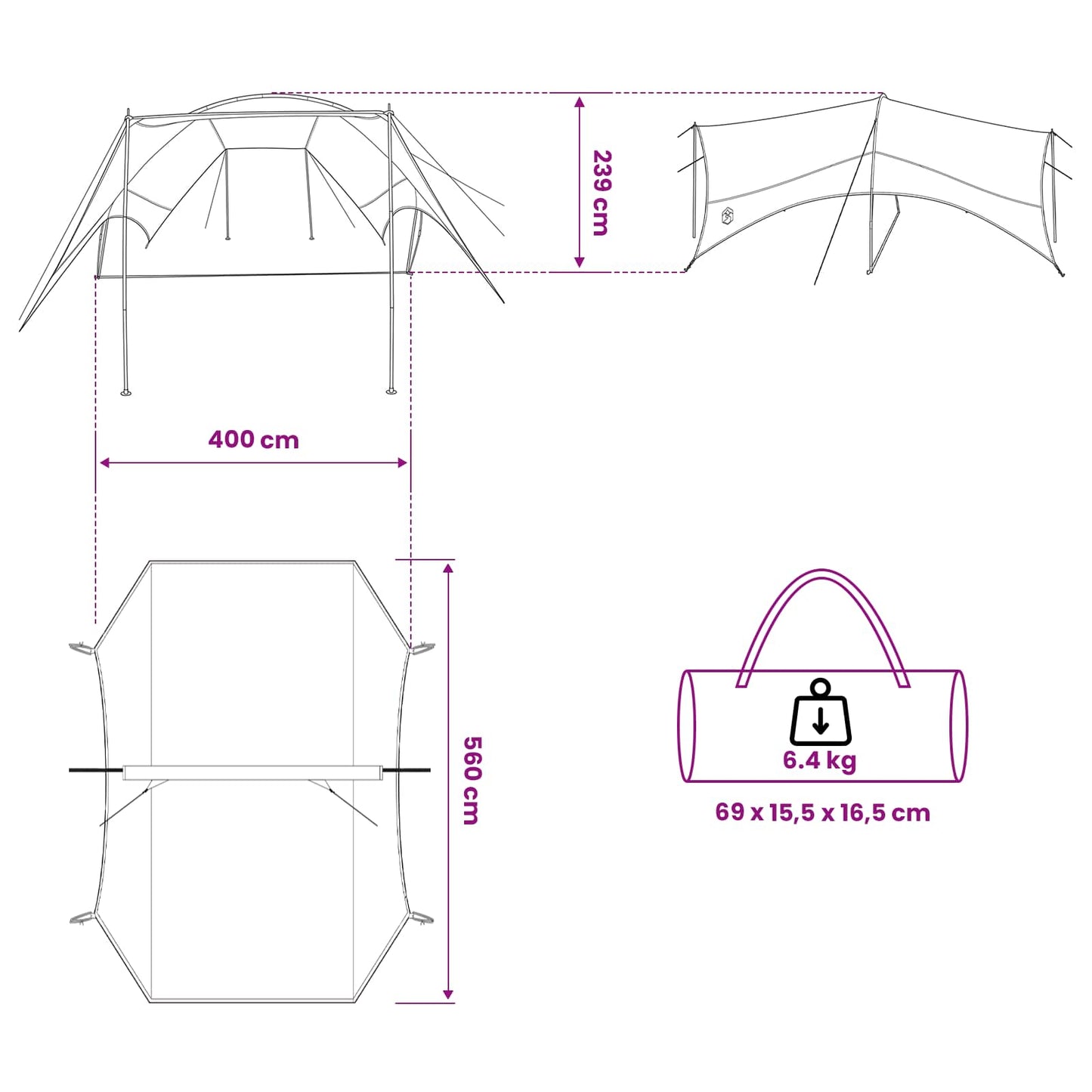 Camping Tarp Wasserfest Olivegrün 550 x 400 x 230 cm