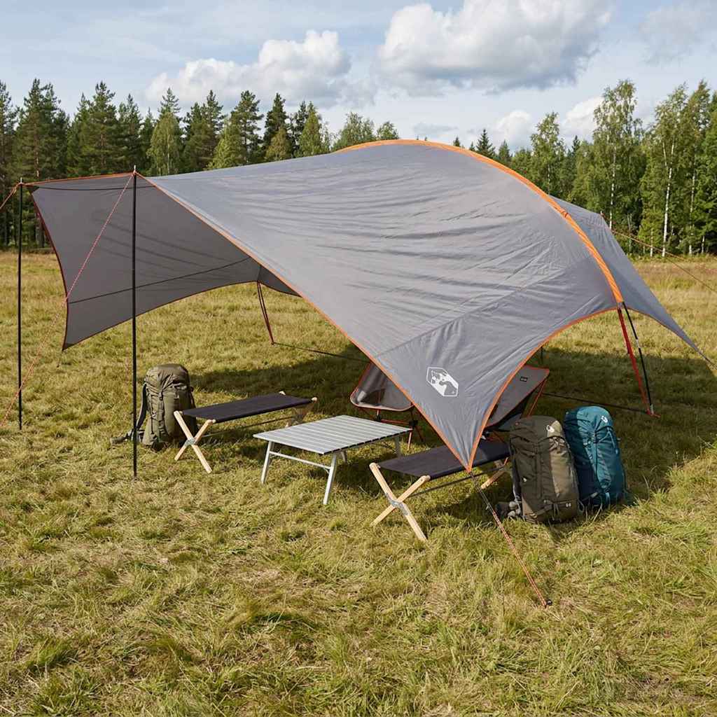 Camping Tarp Wasserfest Grau und Orange 695 x 580 x 200 cm