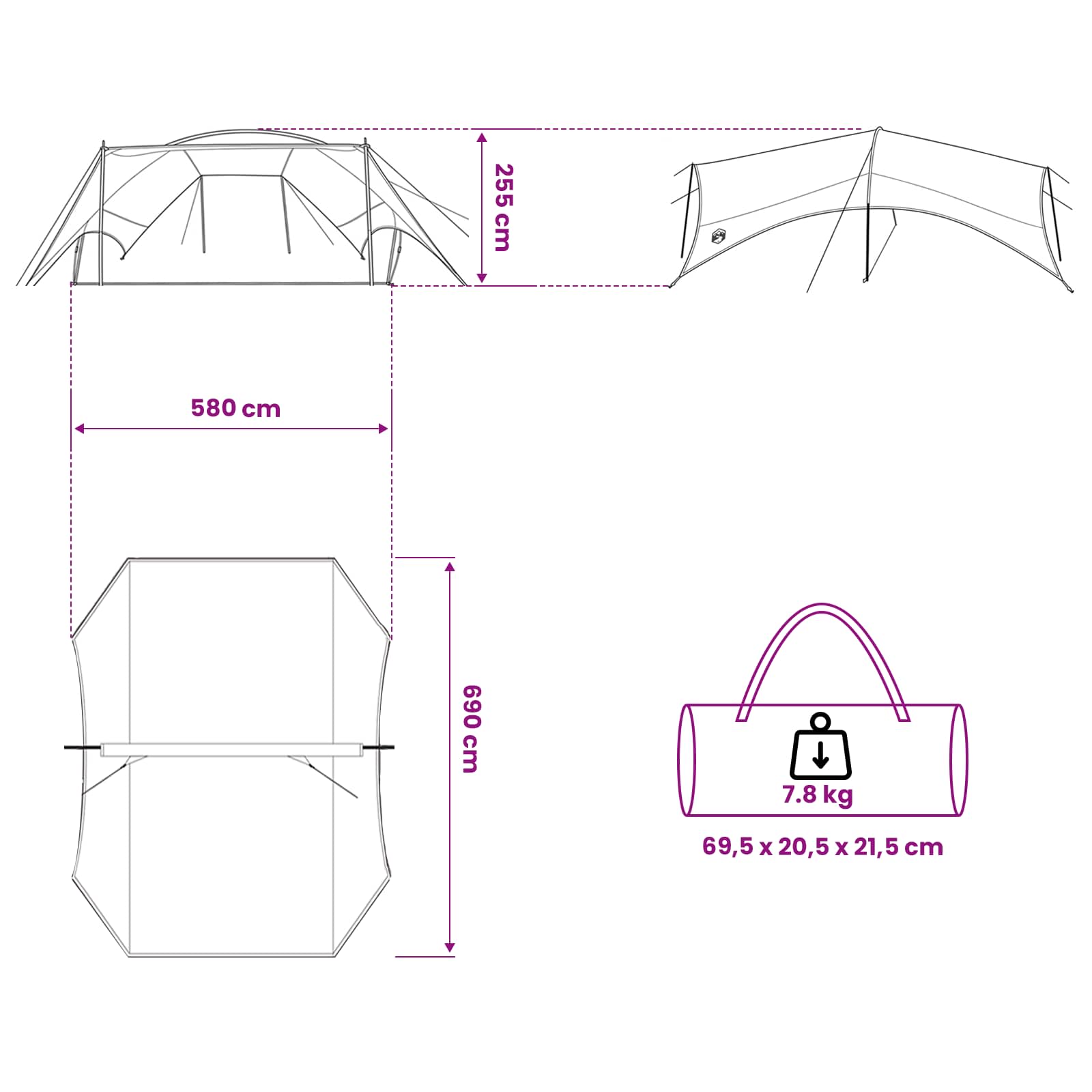 Camping Tarp Wasserfest Grau und Orange 695 x 580 x 200 cm