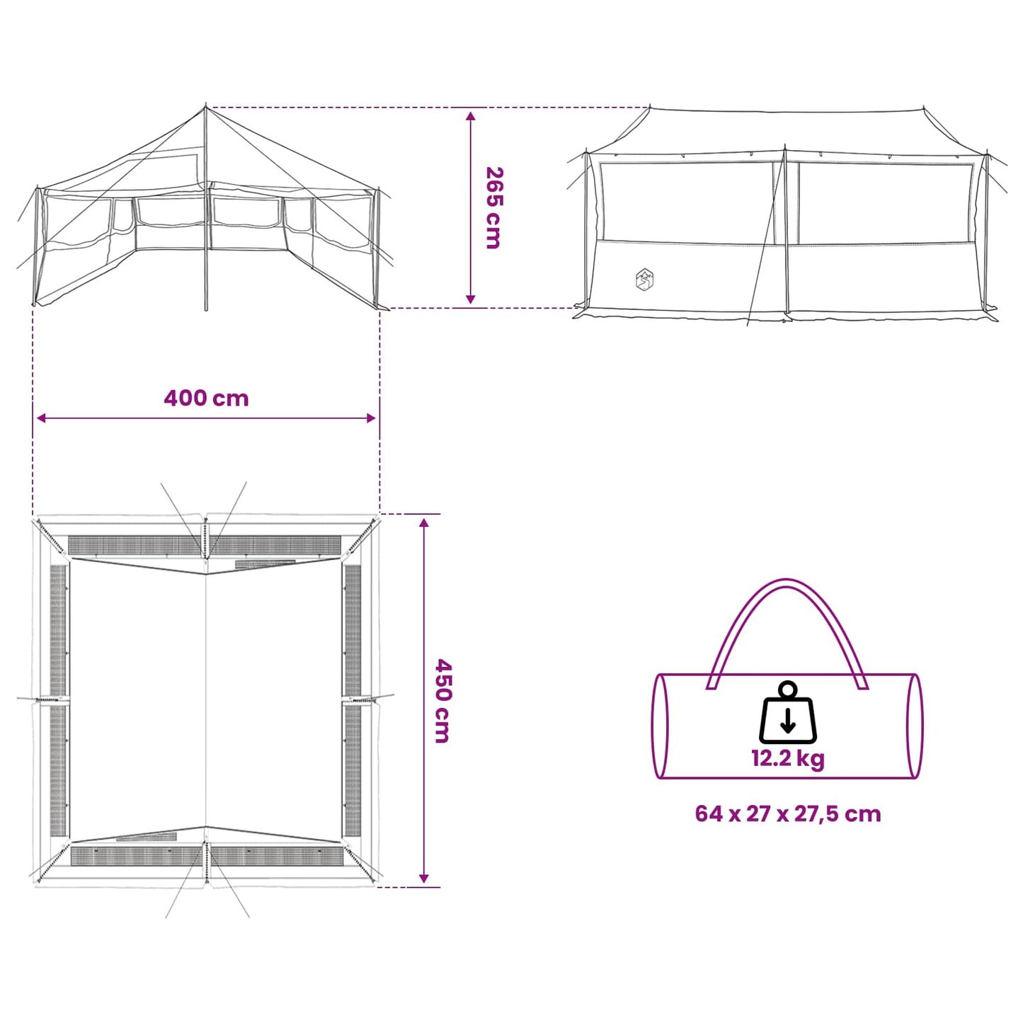 Familienzelt Blau 450 x 400 x 265 cm Polyester und Stahl