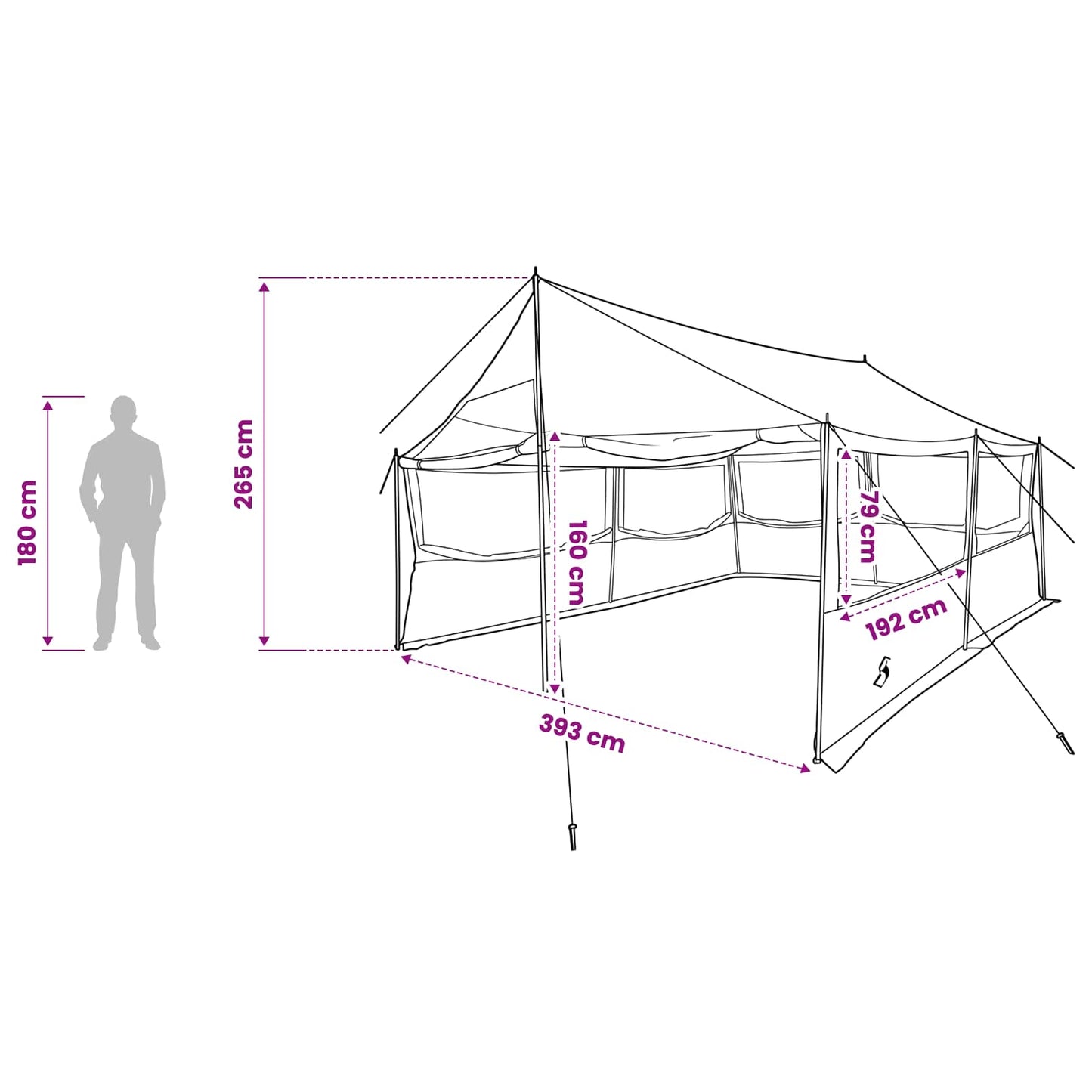 Familienzelt Armeegrün 450 x 400 x 265 cm Polyester und Stahl