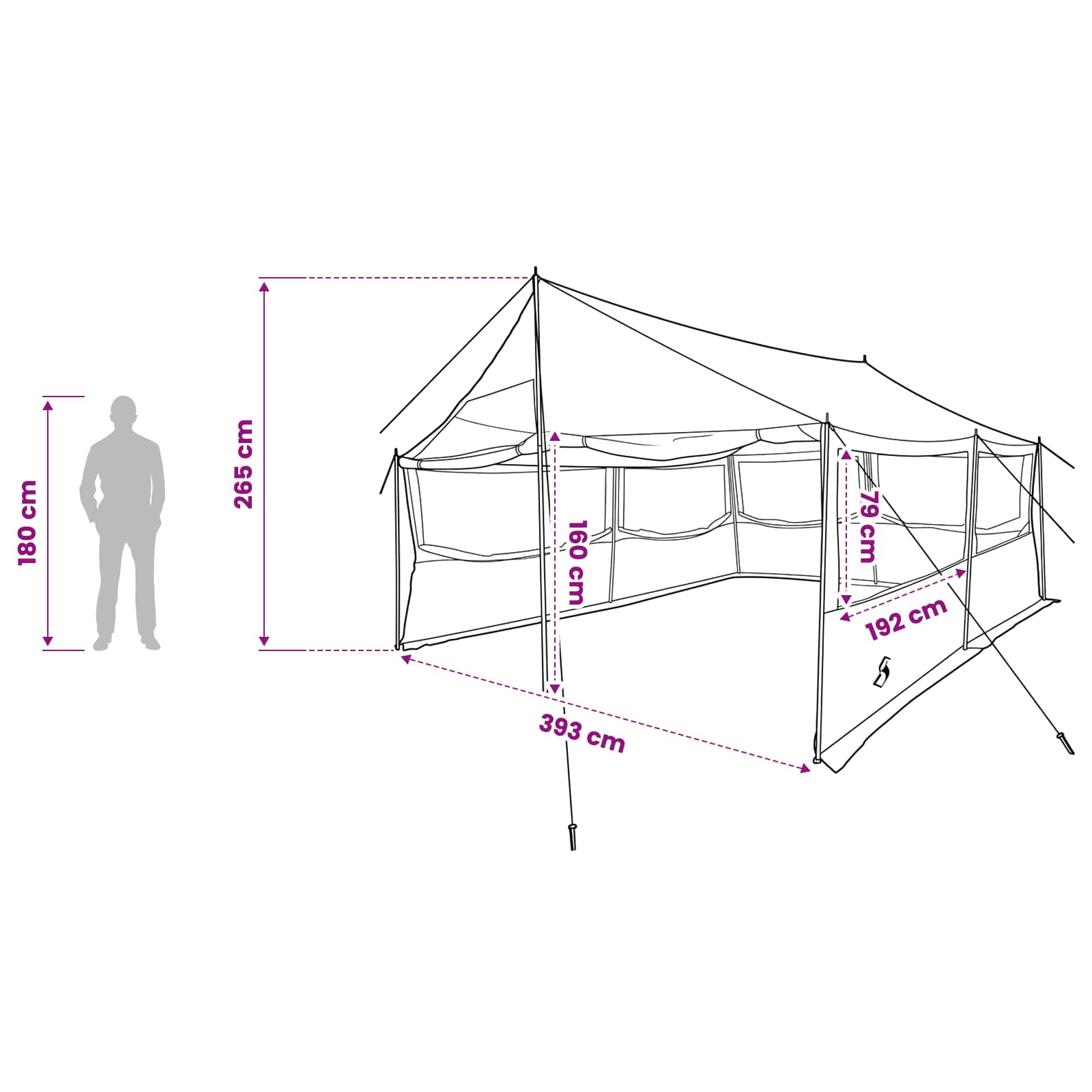 Familienzelt Armeegrün 450 x 400 x 265 cm Polyester und Stahl