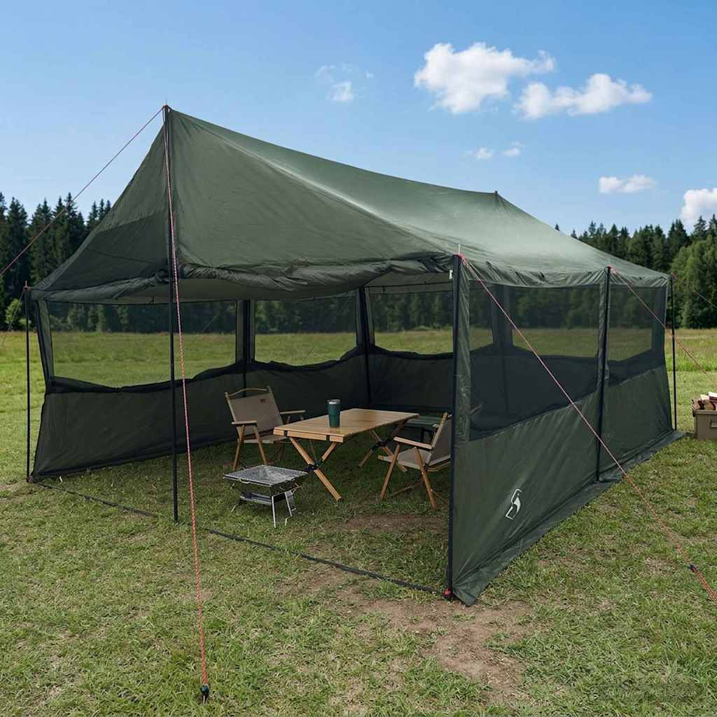 Familienzelt Armeegrün 600 x 400 x 268 cm Polyester und Stahl