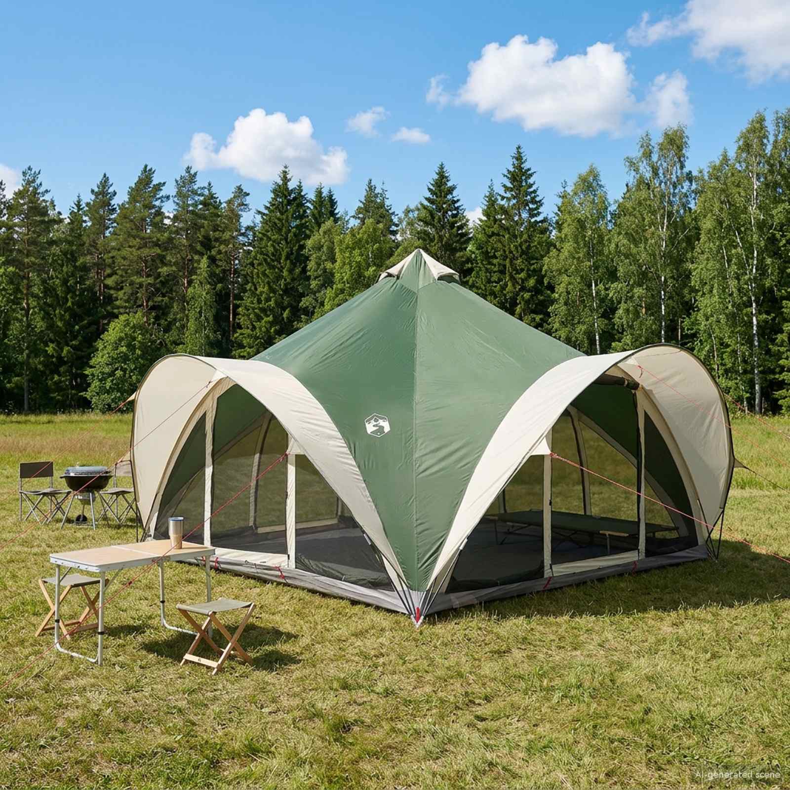 Tipi Zelt mit Dach Grün 18-Personen Polyester und Stahl