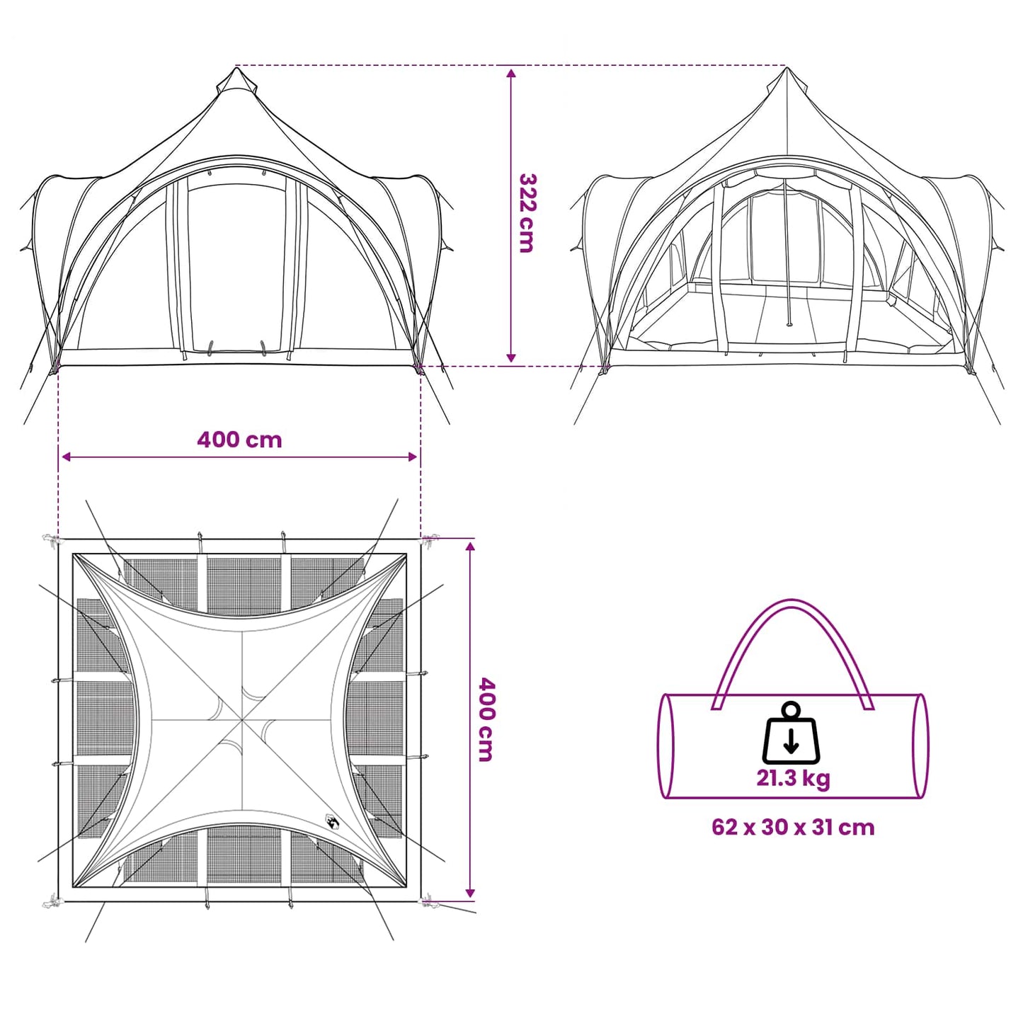 Tipi Zelt mit Dach Grün 6-Personen Polyester und Stahl