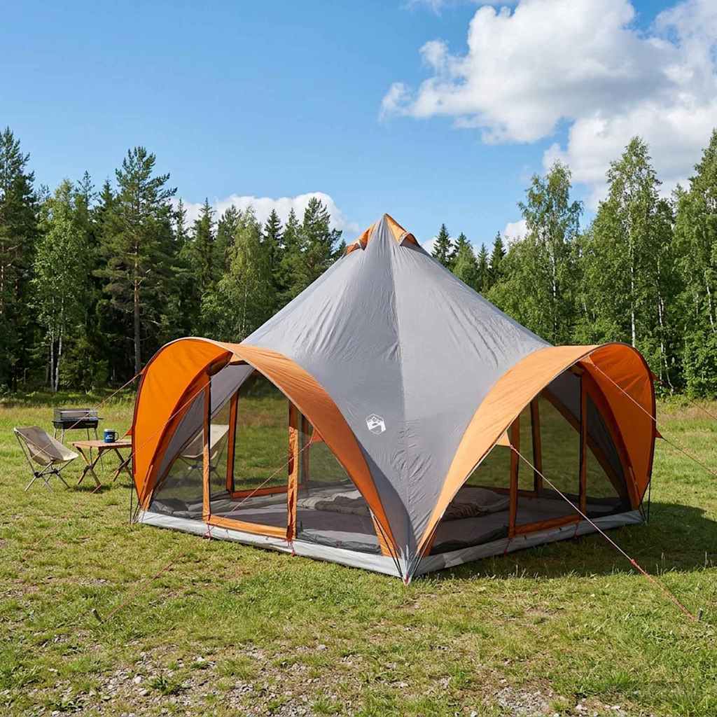 Tipi Zelt Grau und Orange 6-Personen Polyester und Stahl