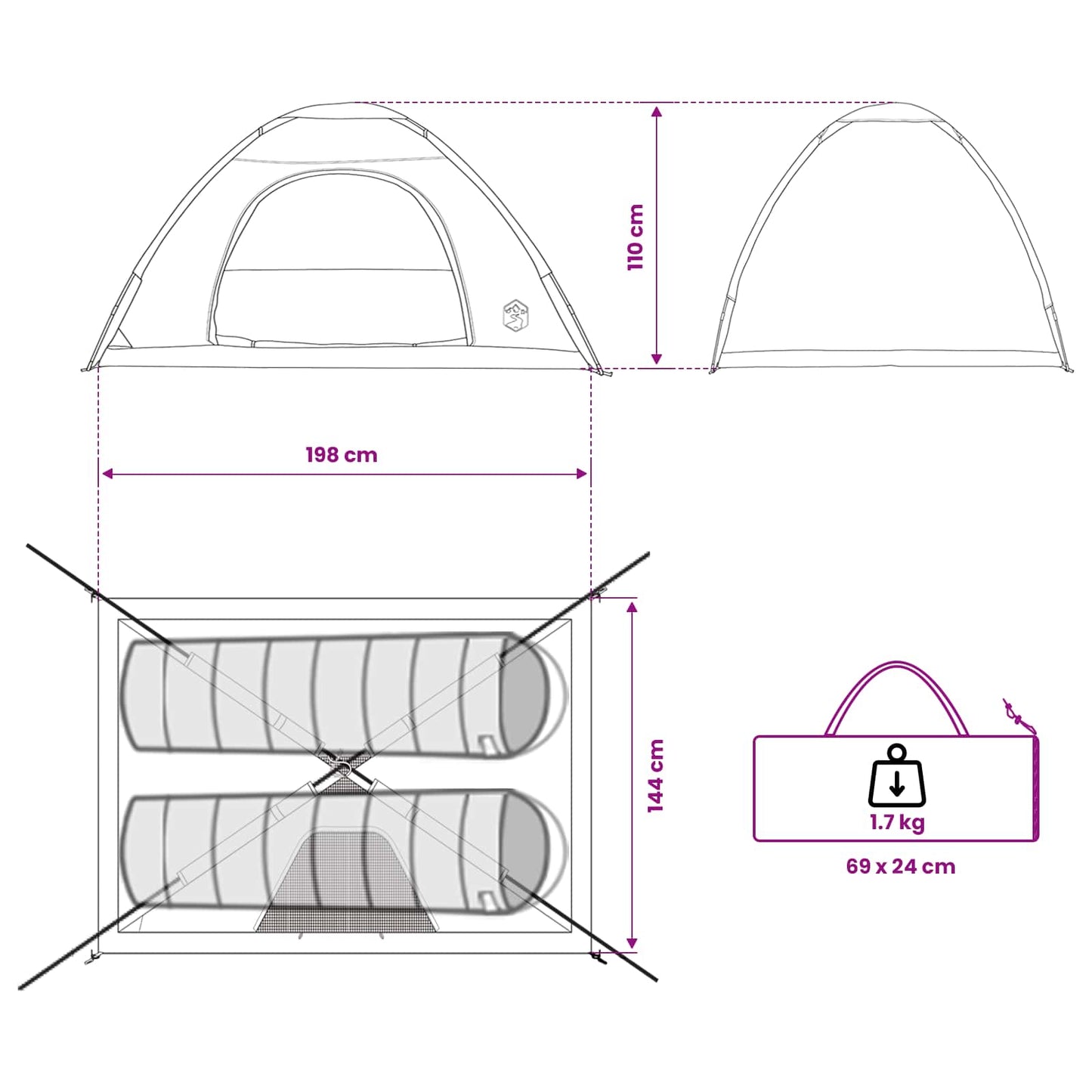 Campingzelt 2 Personen Grün 185T Polyester mit PU-Beschichtung