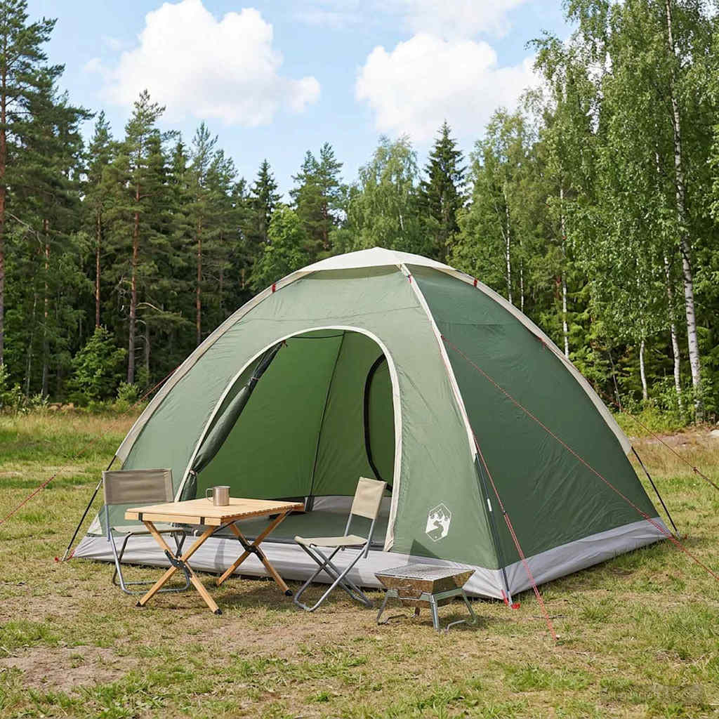 Campingzelt 4 Personen Grün 185T Polyester mit PU-Beschichtung