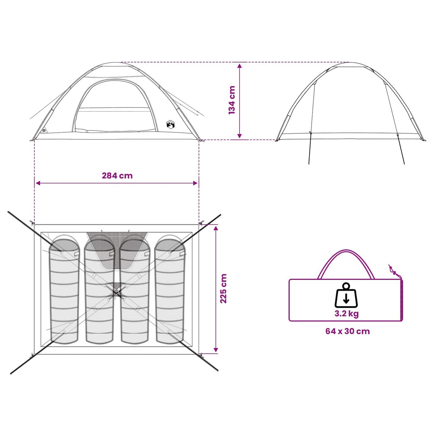 Campingzelt 4 Personen Grün 185T Polyester mit PU-Beschichtung