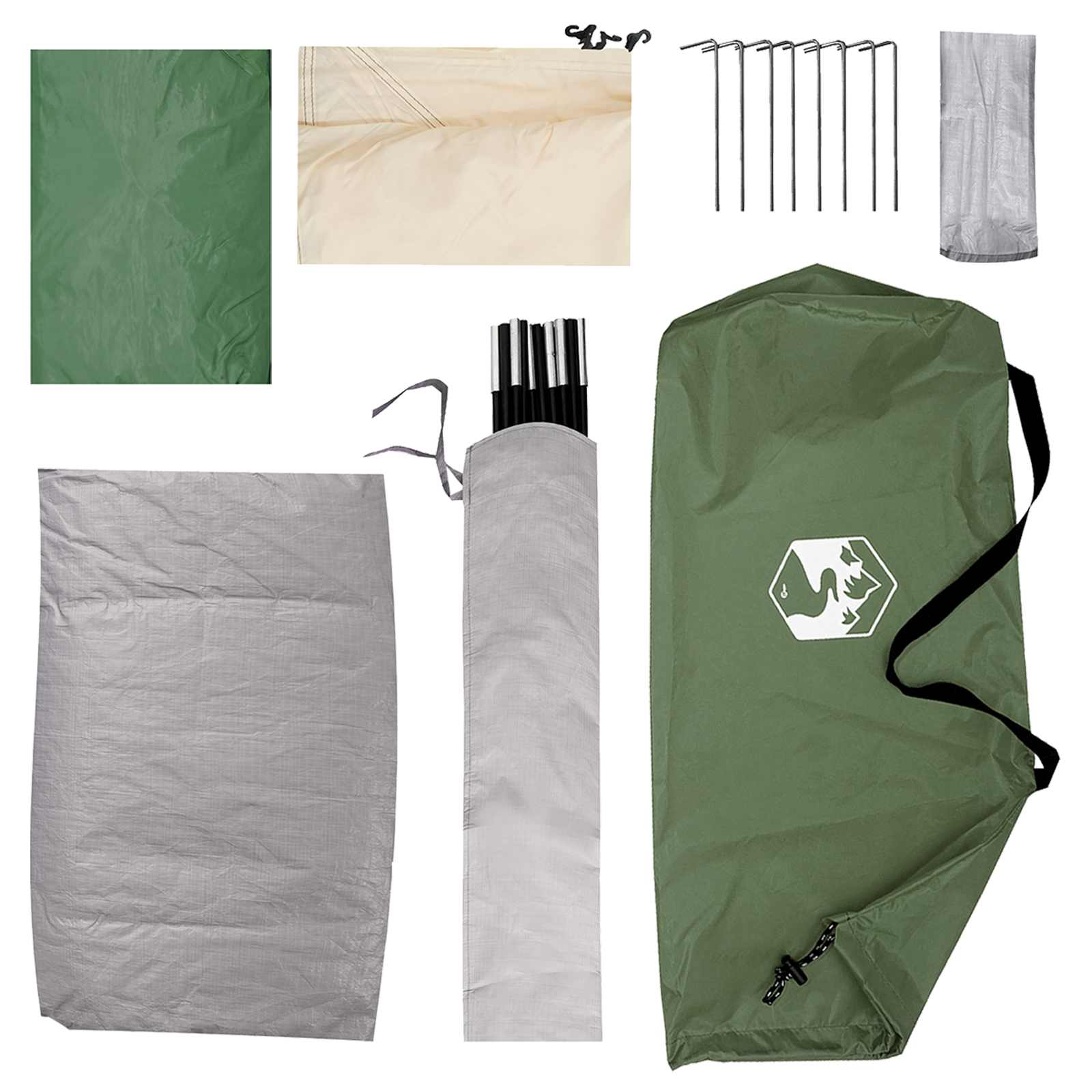 Campingzelt 2 Personen Grün Polyester und Stahl