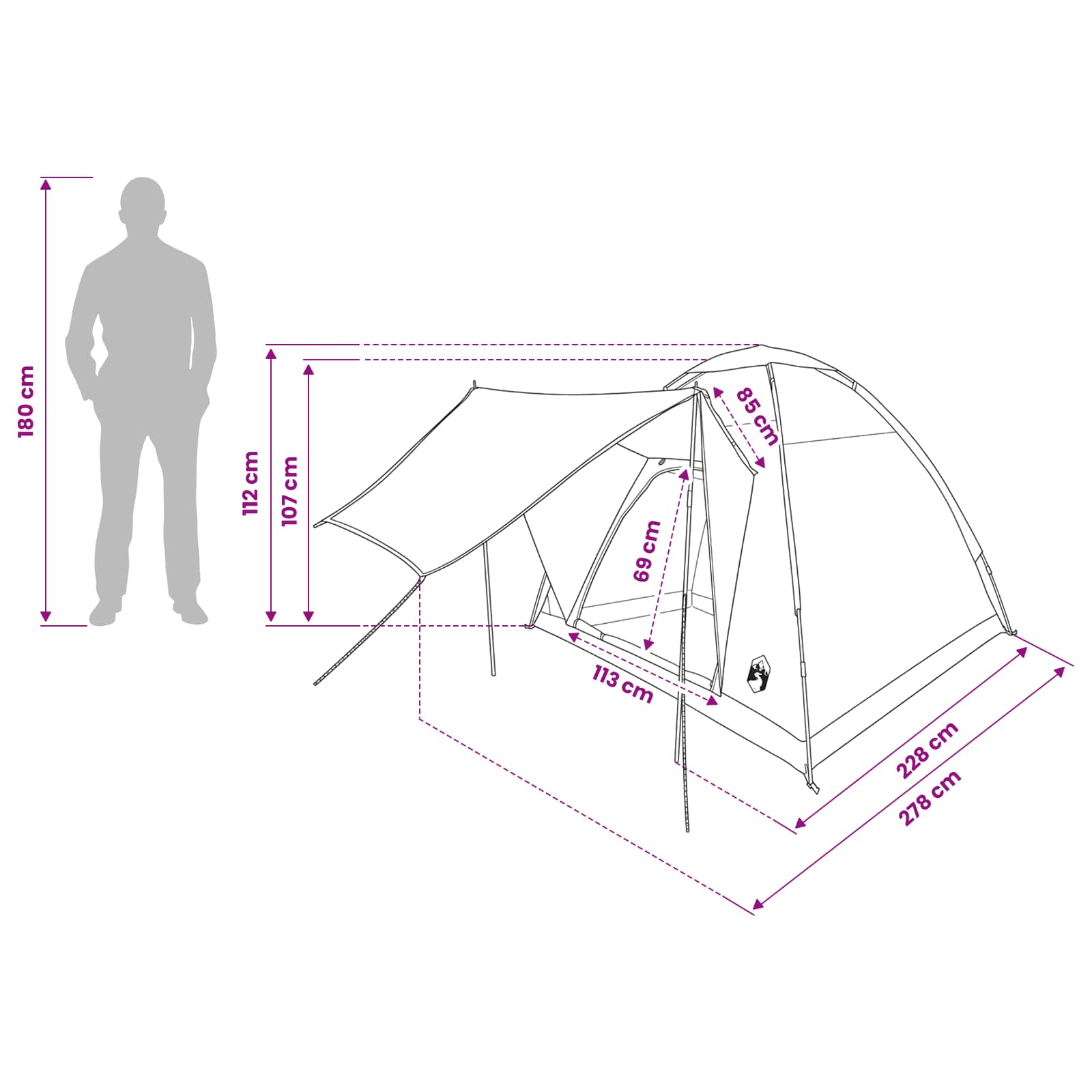 Campingzelt 2 Personen Grün Polyester und Stahl