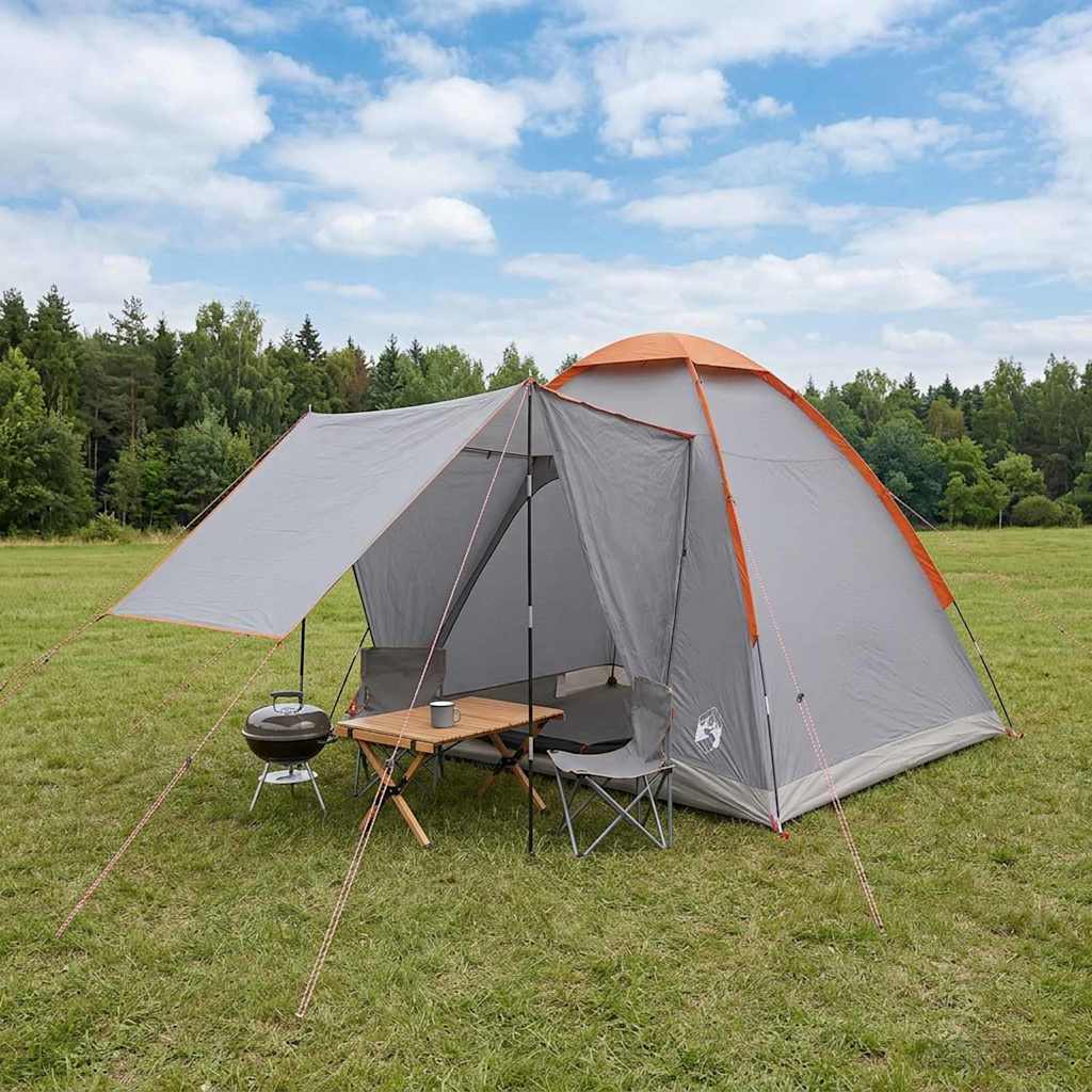 Campingzelt 2 Personen Grau und Orange Polyester und Stahl