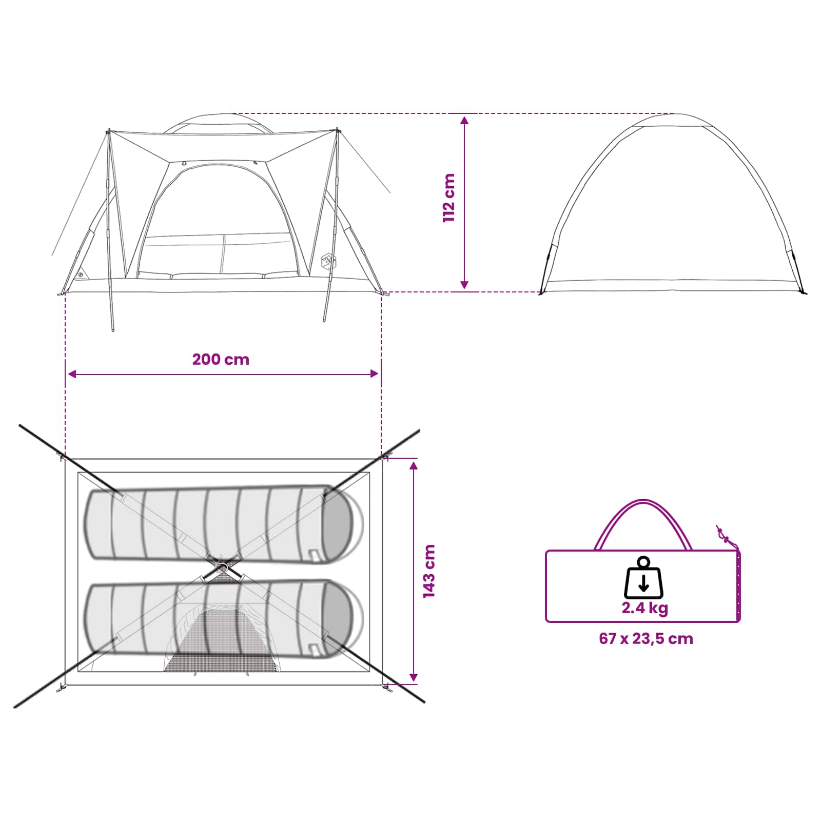 Campingzelt 2 Personen Grau und Orange Polyester und Stahl