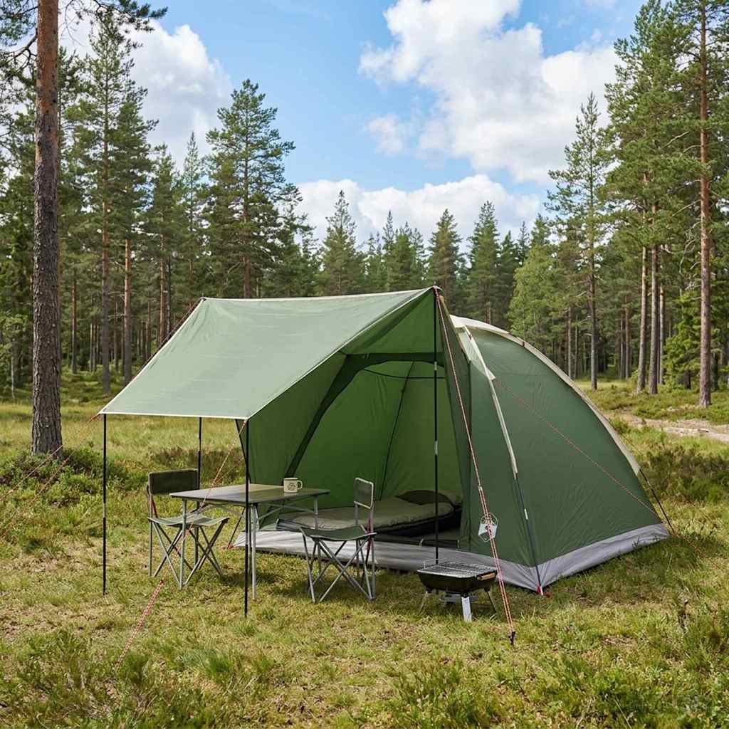 Campingzelt 4 Personen Grün Polyester und Stahl