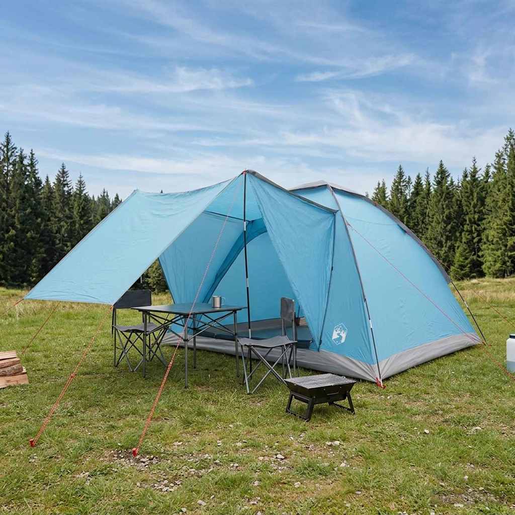 Campingzelt 4 Personen Blau Polyester und Stahl