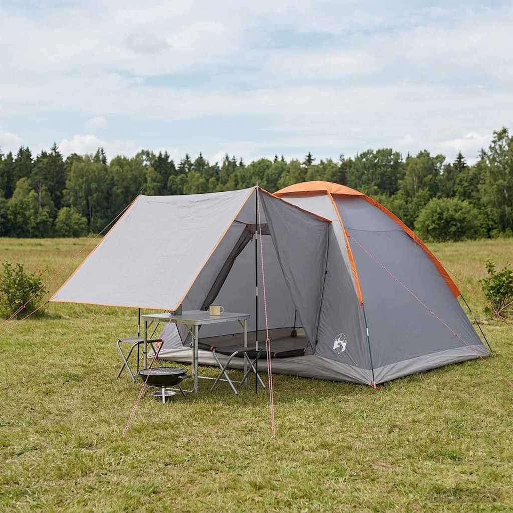 Campingzelt 4 Personen Grau und Orange Polyester und Stahl