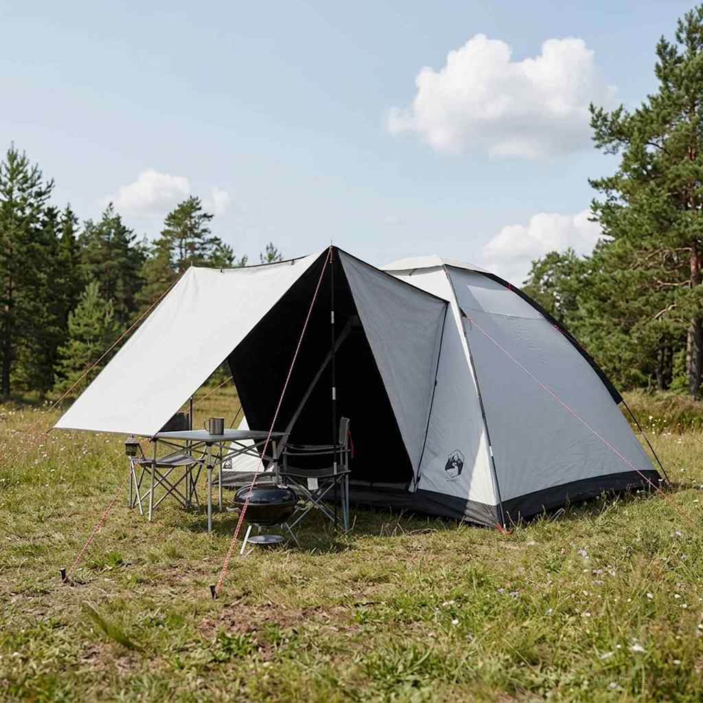Campingzelt 4 Personen Weiß Blackout Polyester und Stahl