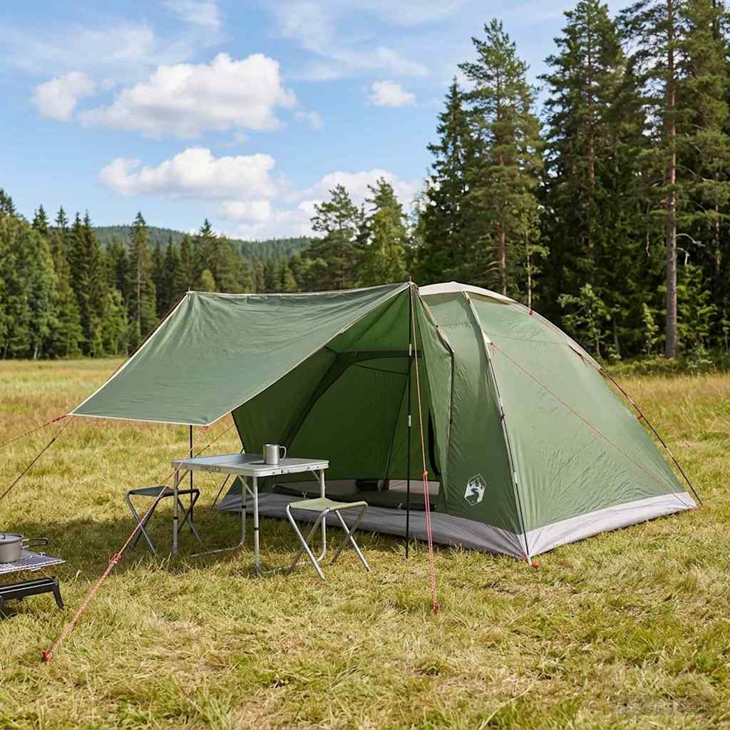 Campingzelt 6 Personen Grün Polyester und Stahl