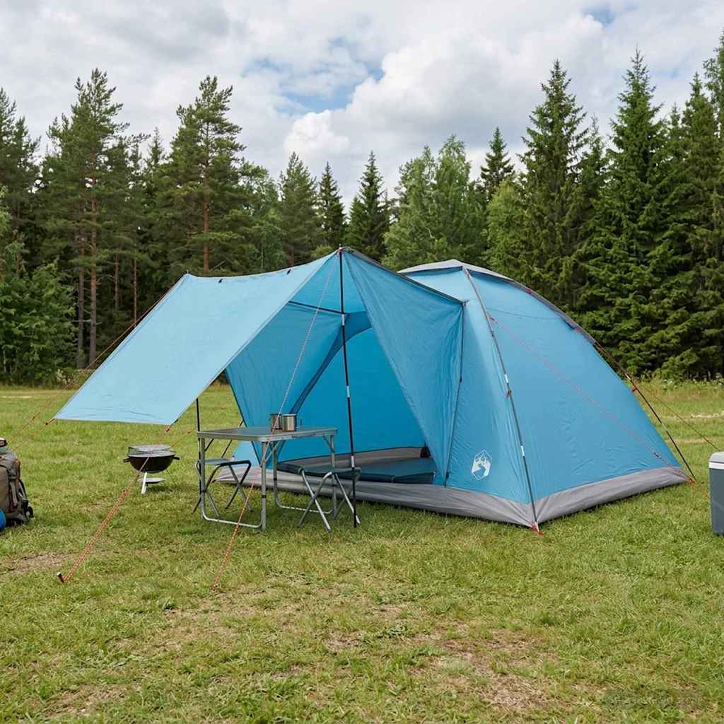 Campingzelt 6 Personen Blau Polyester und Stahl