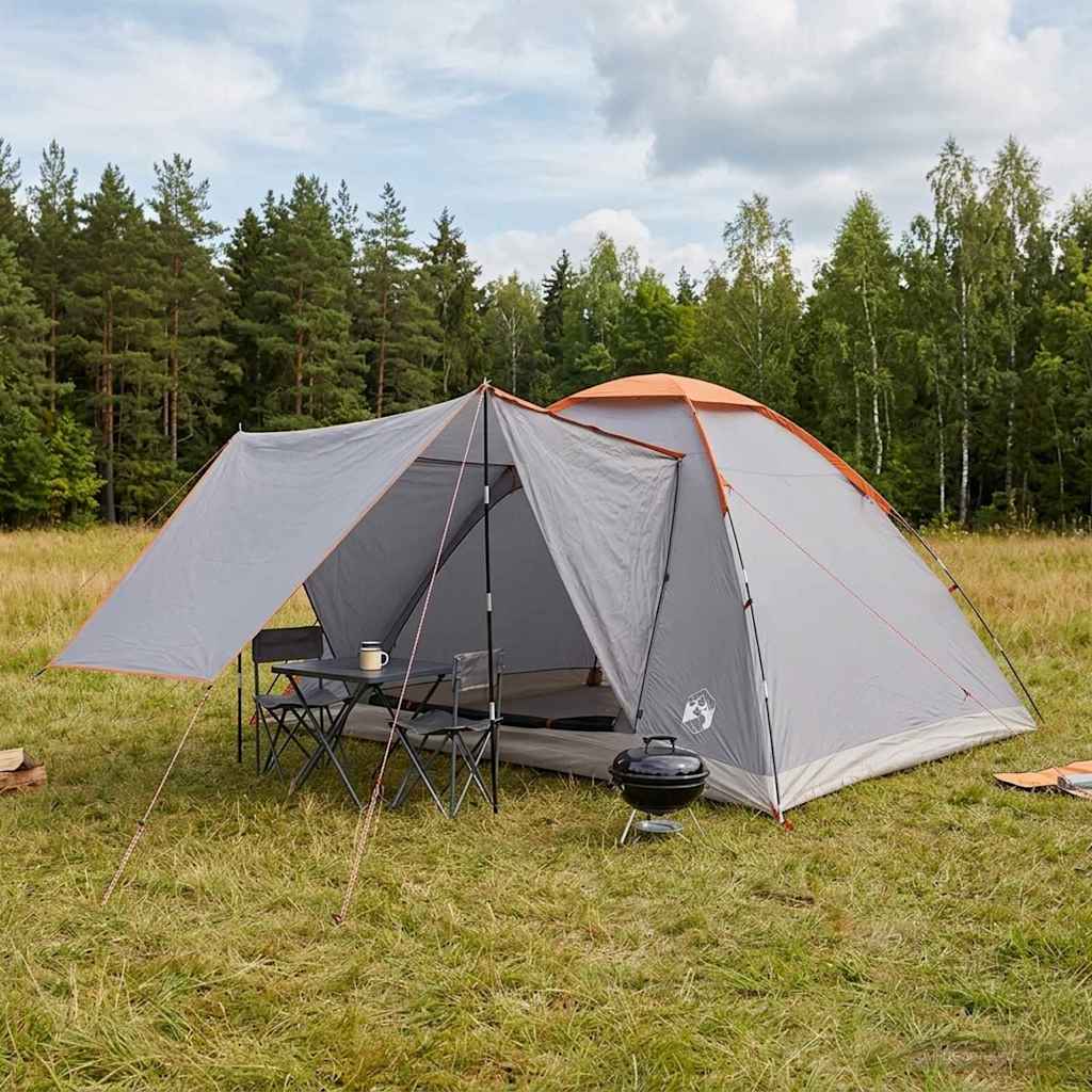 Campingzelt 6 Personen Grau und Orange Polyester und Stahl