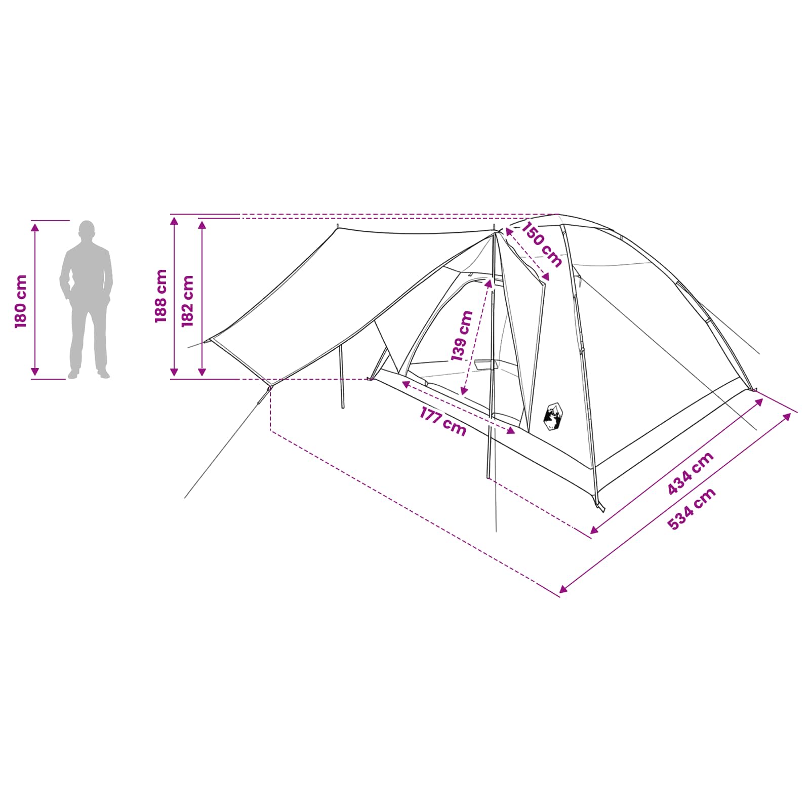 Campingzelt 6 Personen Grau und Orange Polyester und Stahl