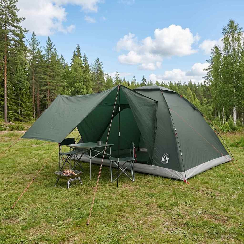 Campingzelt 6 Personen Olivegrün Polyester und Stahl