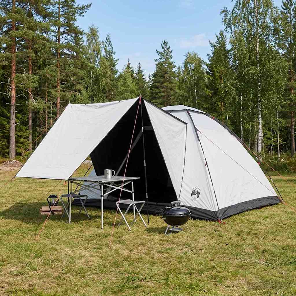 Campingzelt 6 Personen Weiß Blackout Polyester und Stahl