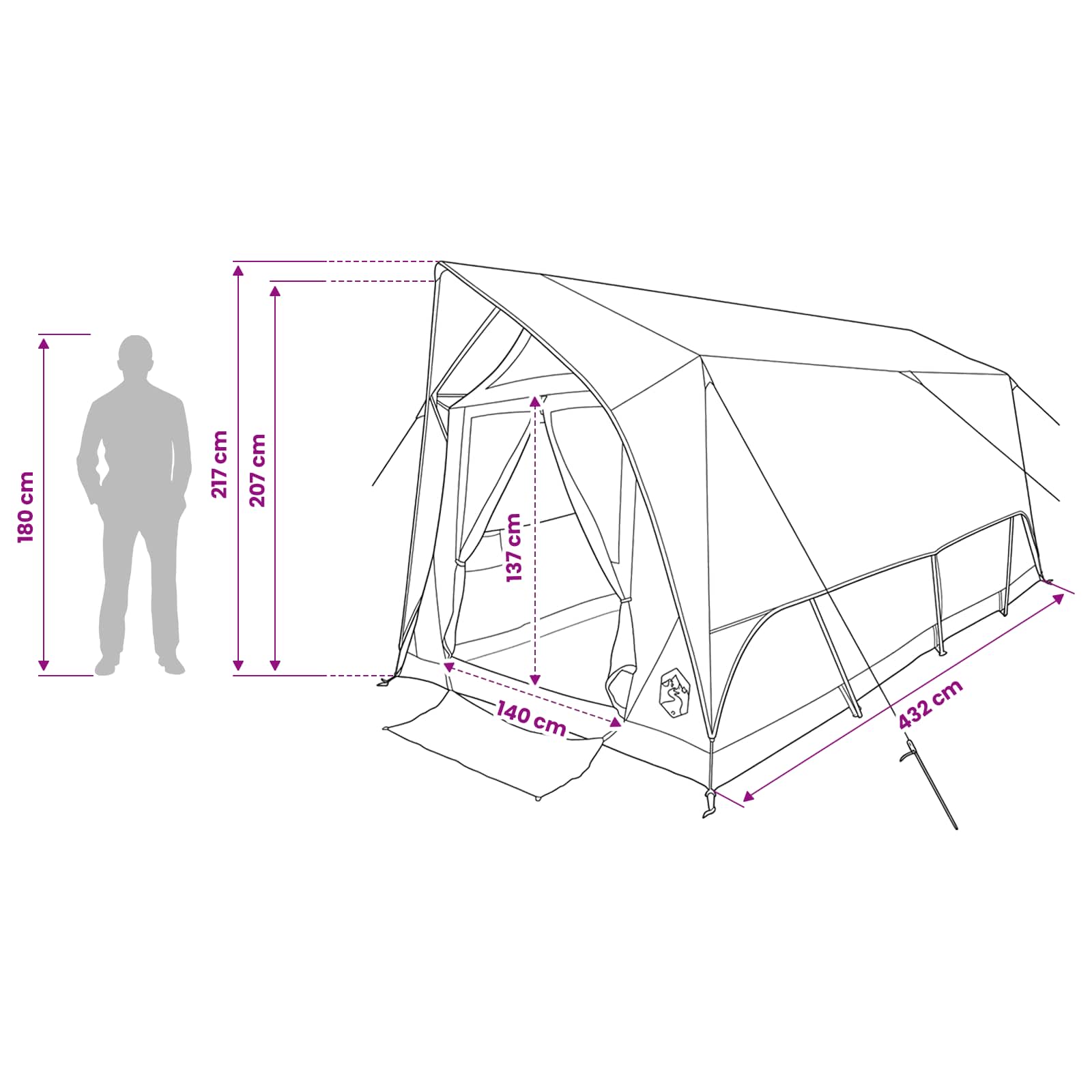 Tunnelzelt mit Dach Grün 8-Personen Polyester und Stahl