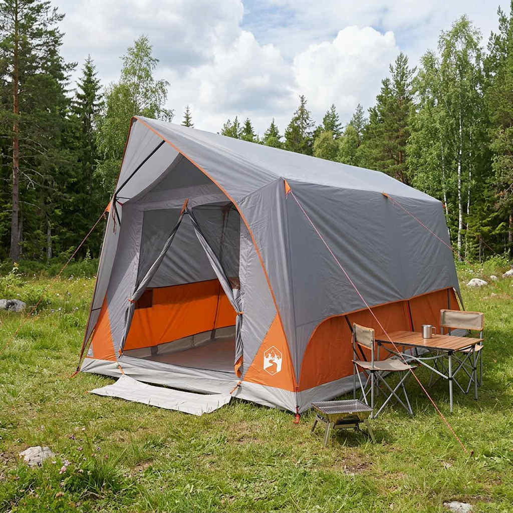 Tunnelzelt Grau und Orange 8-Personen Polyester und Stahl