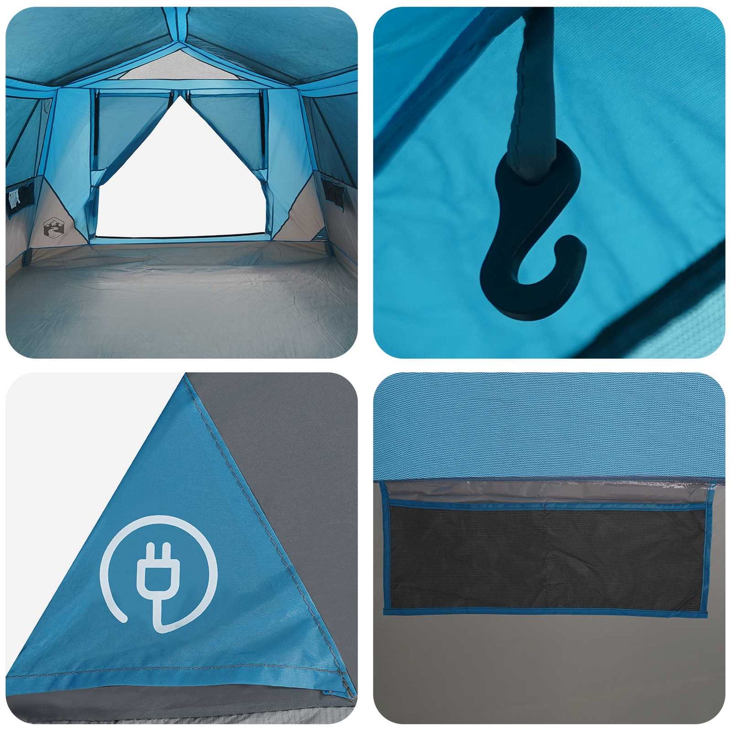 Tunnelzelt mit Dach Blau 10 Personen Polyester und Stahl