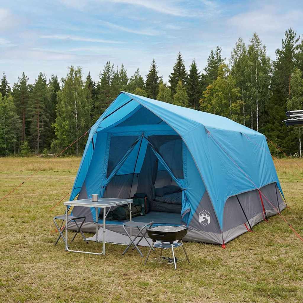 Tunnelzelt mit Dach Blau 10 Personen Polyester und Stahl