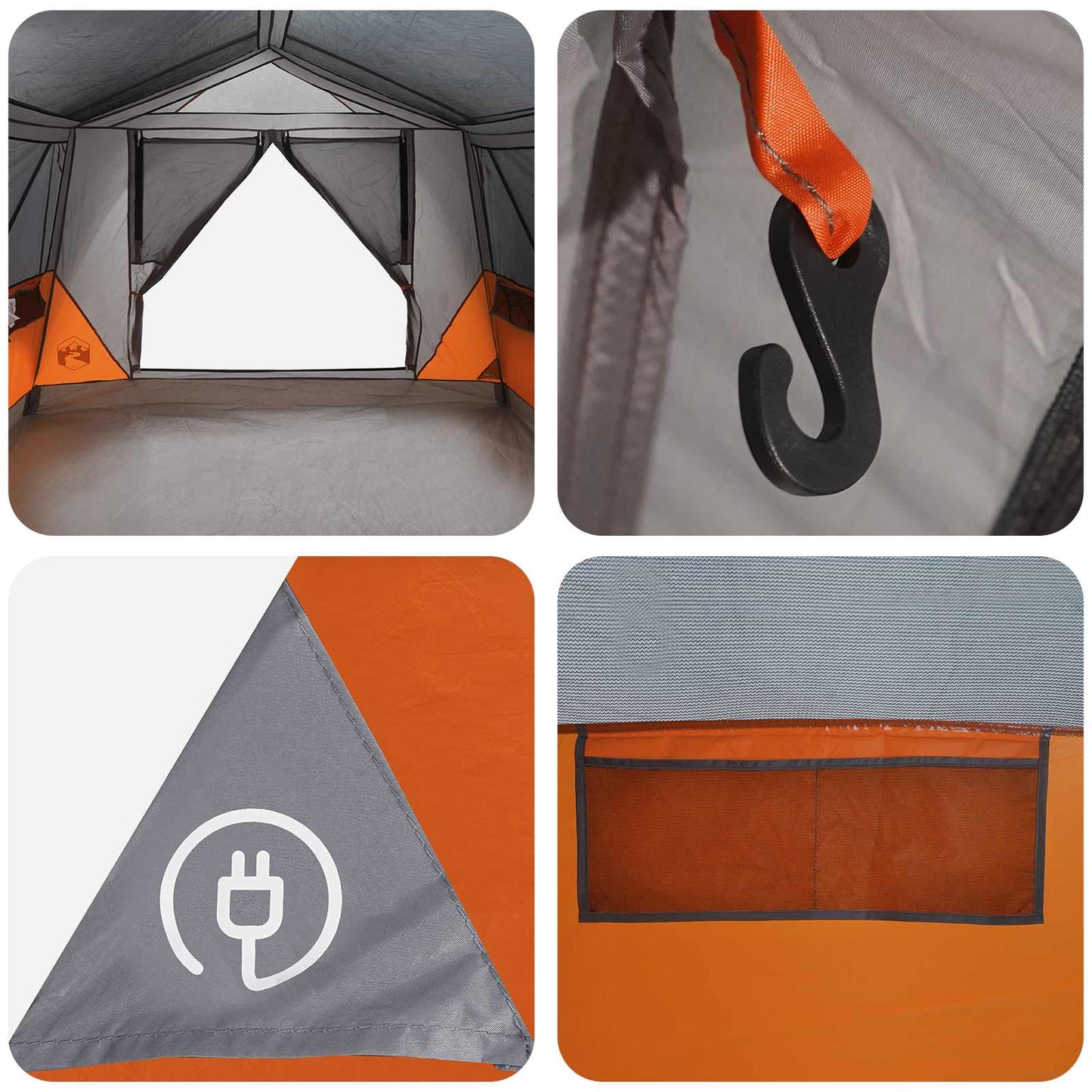 Tunnelzelt Grau und Orange 10 Personen Polyester und Stahl