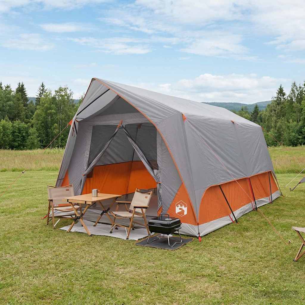 Tunnelzelt Grau und Orange 10 Personen Polyester und Stahl