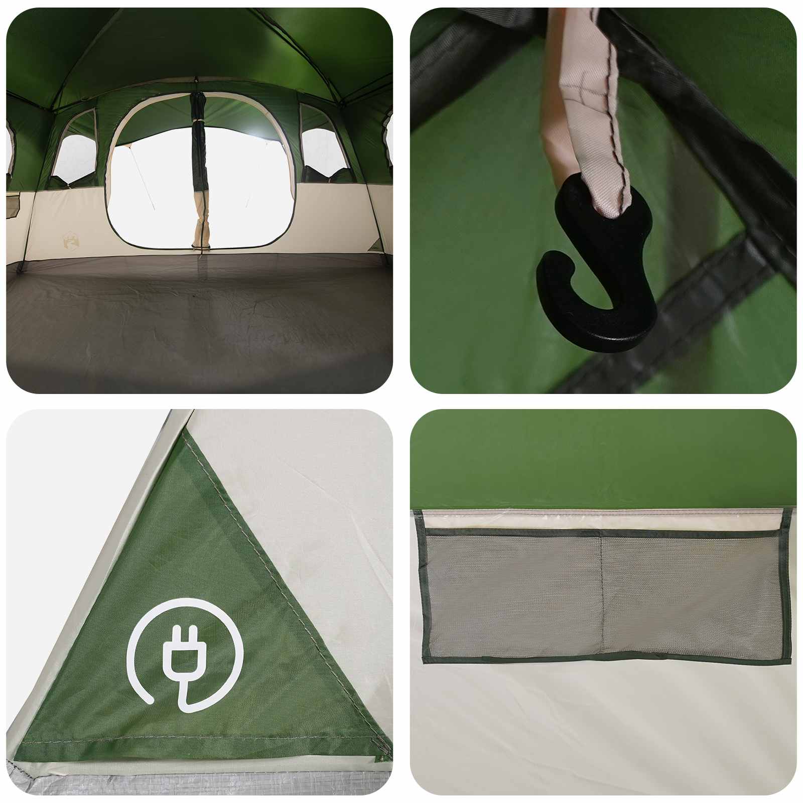 Tunnelzelt 10 Personen Grün Polyester und Stahl