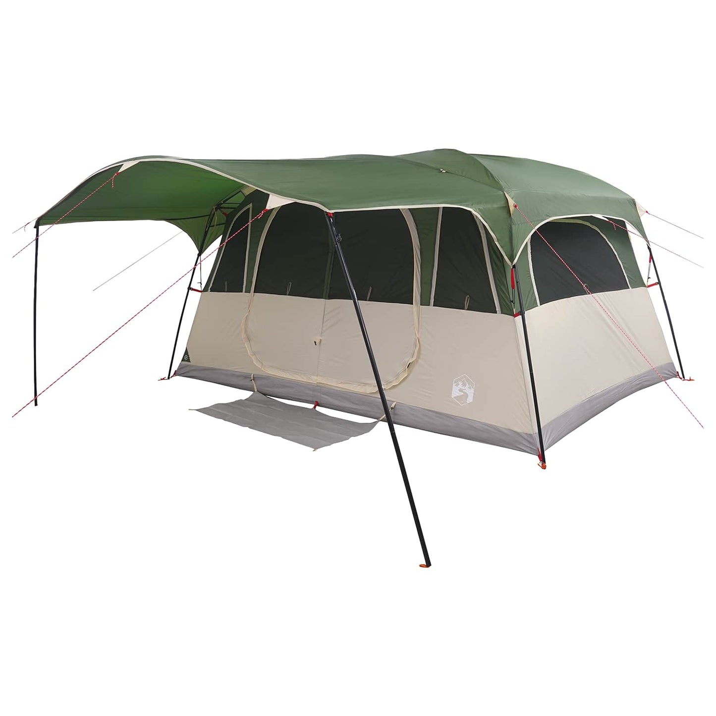 Tunnelzelt 10 Personen Grün Polyester und Stahl