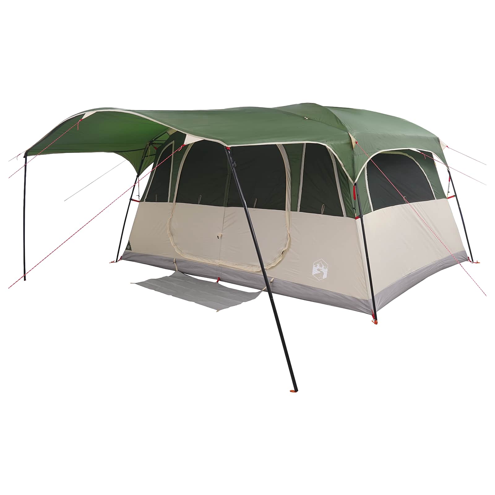 Tunnelzelt 10 Personen Grün Polyester und Stahl