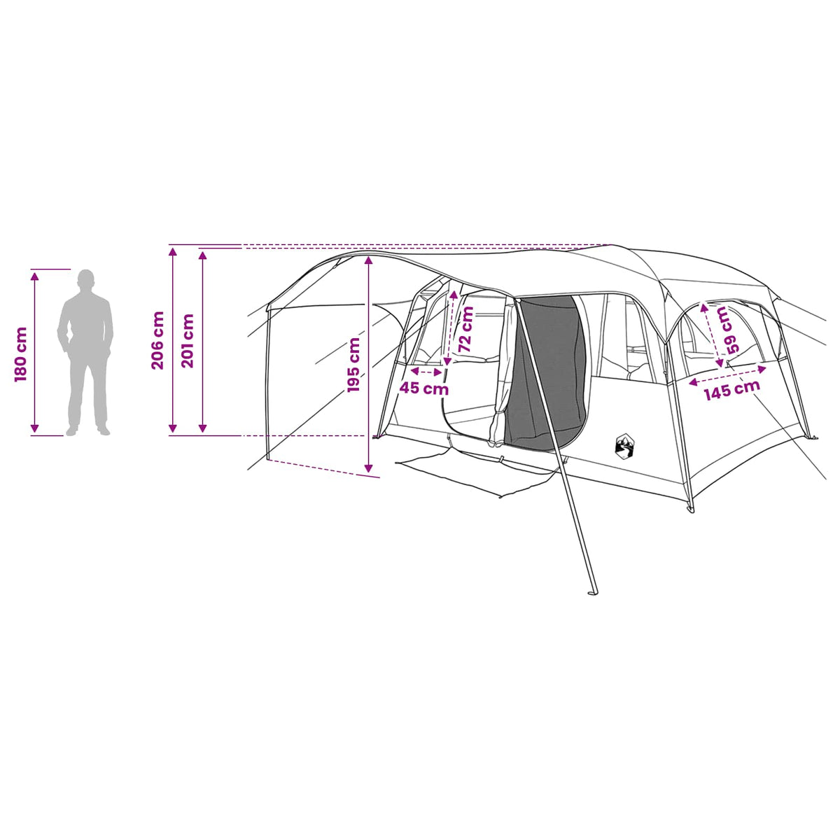 Tunnelzelt 6 Personen Grün Polyester und Stahl