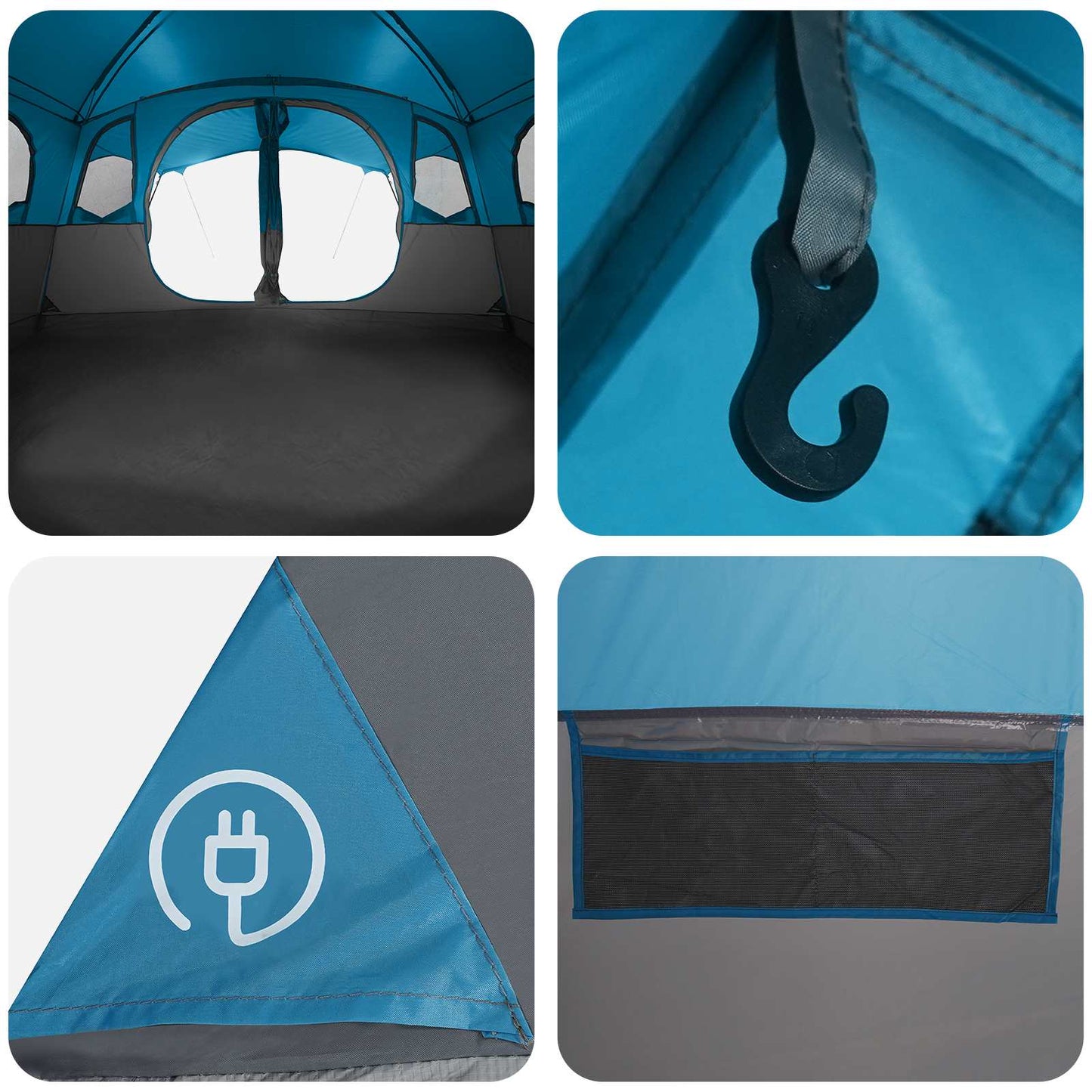 Tunnelzelt 10 Personen Blau Polyester und Stahl