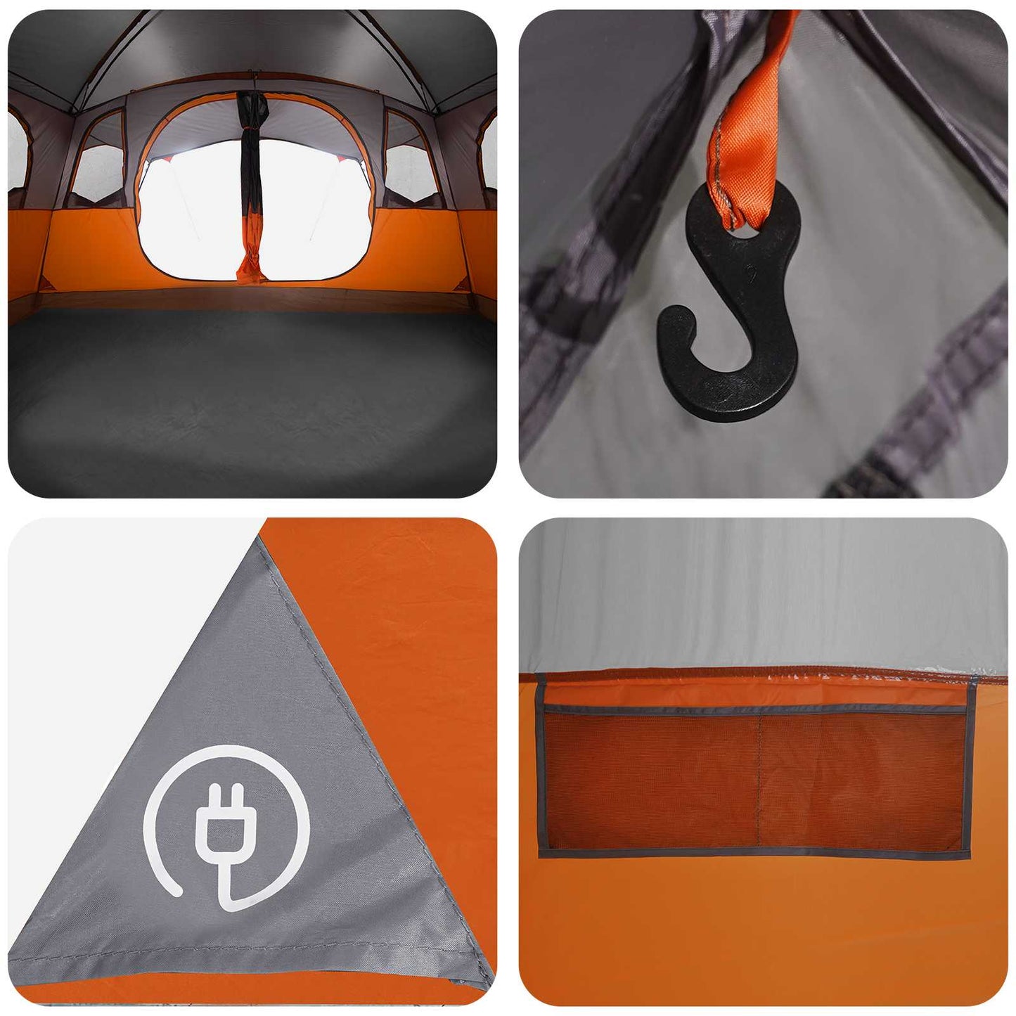 Tunnelzelt 10 Personen Grau und Orange Polyester und Stahl