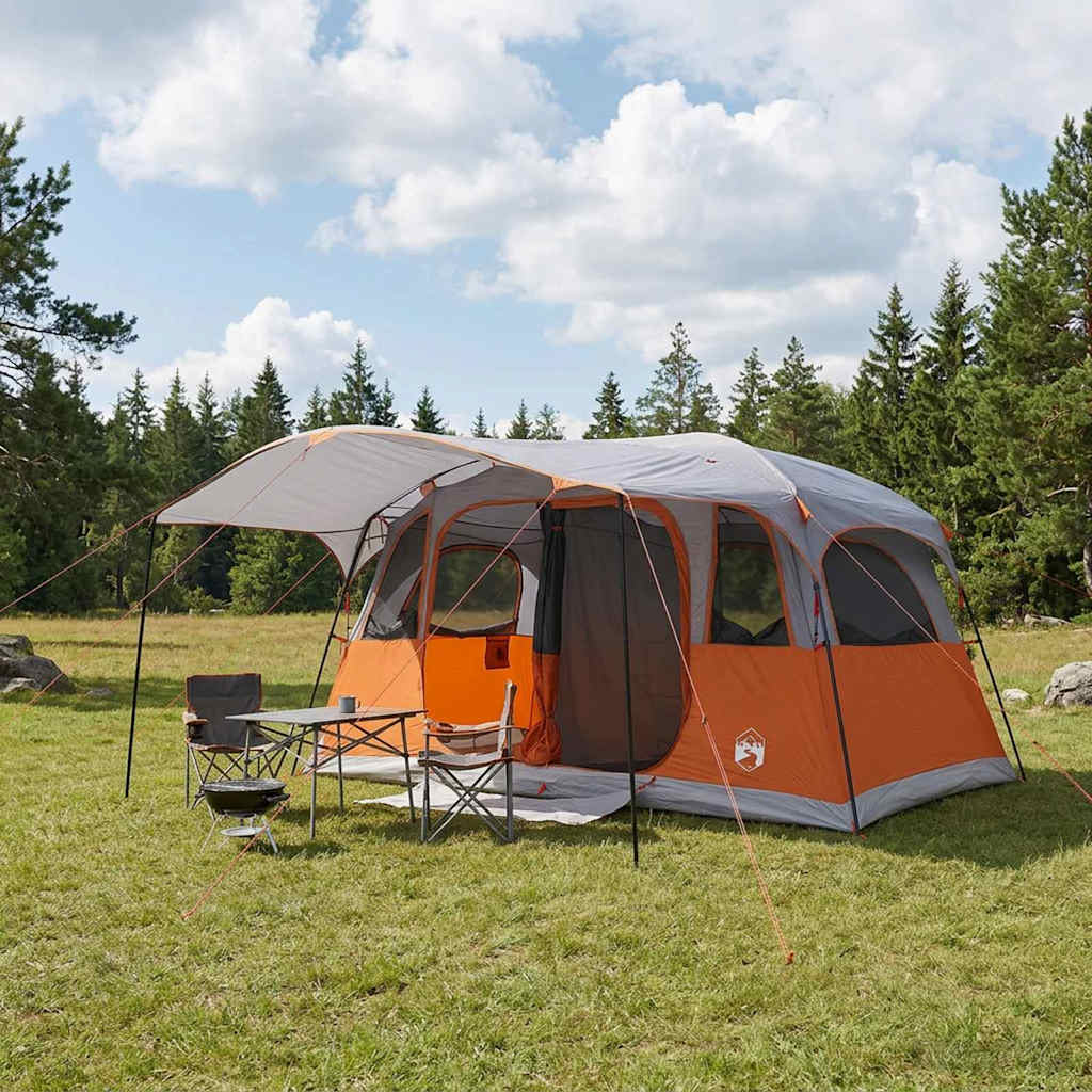 Tunnelzelt 10 Personen Grau und Orange Polyester und Stahl