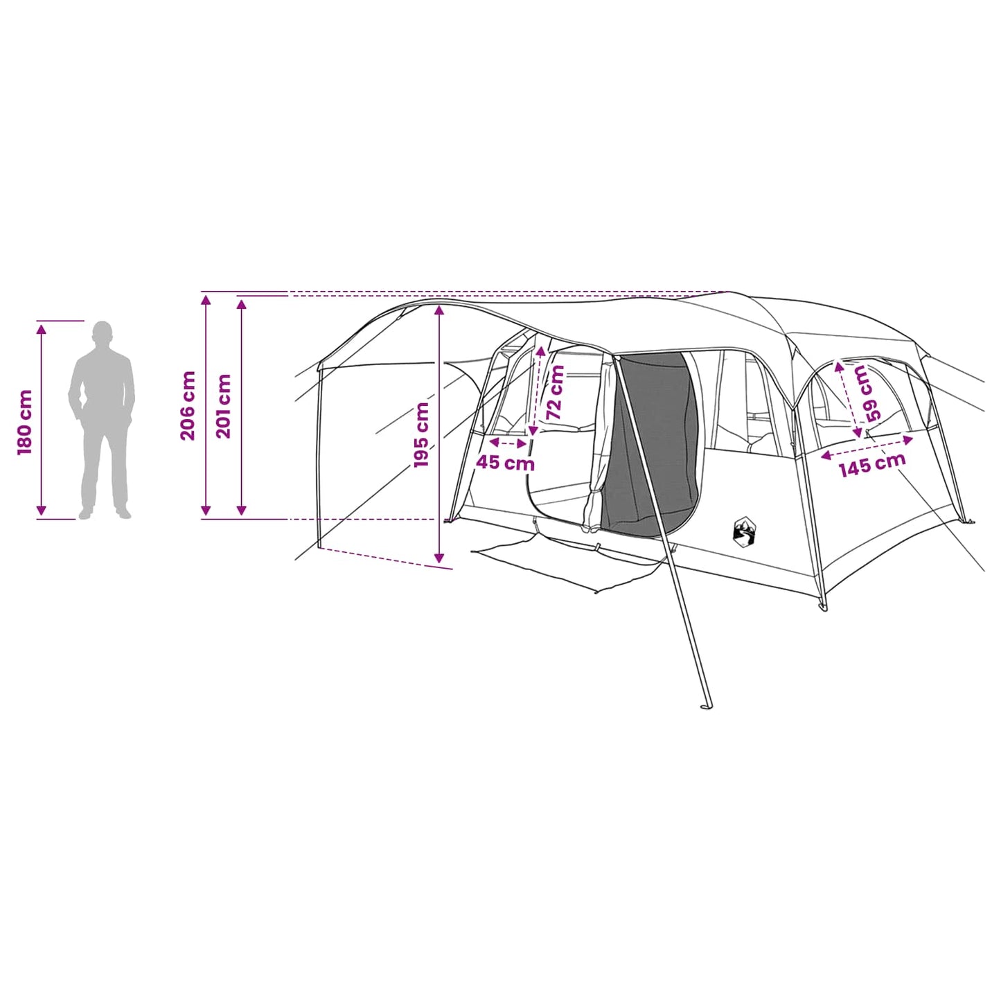Tunnelzelt 10 Personen Olivegrün Polyester und Stahl