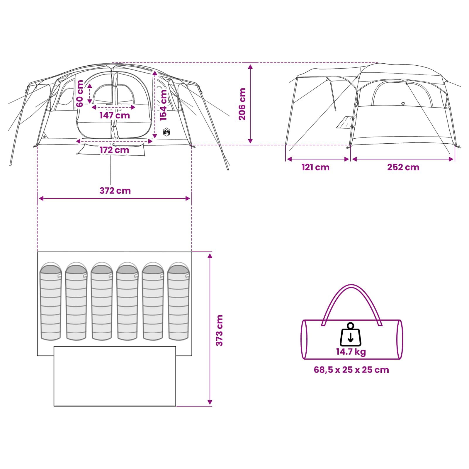 Tunnelzelt 10 Personen Olivegrün Polyester und Stahl