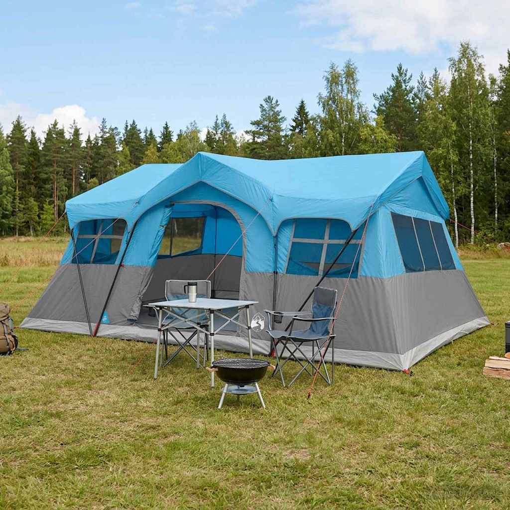 Familienzelt 487 x 340 x 216 cm Blau Polyester und Stahl