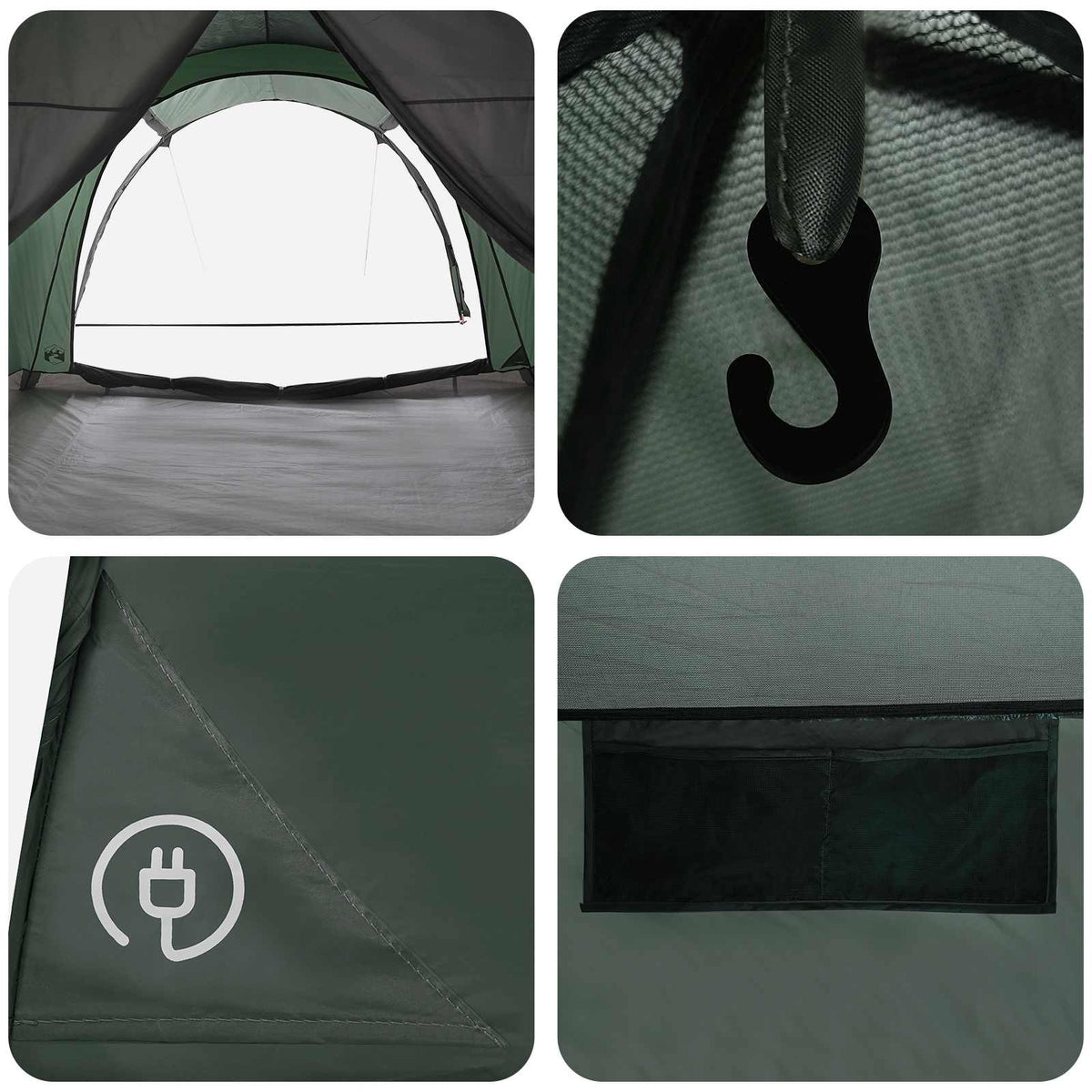 Tunnelzelt Olivegrün 6-Personen Polyester und Stahl